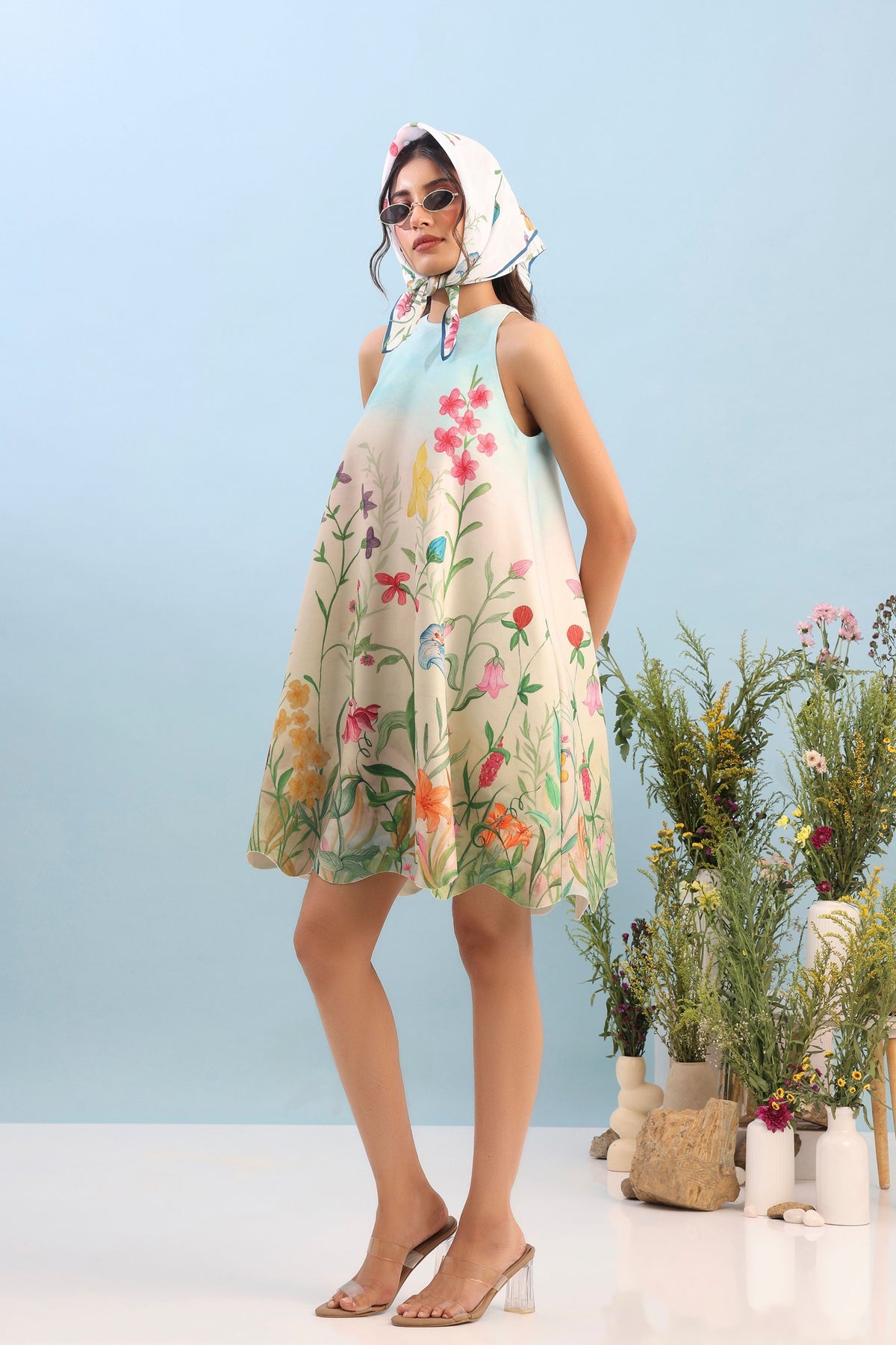 Short Printed Organza Dress Set