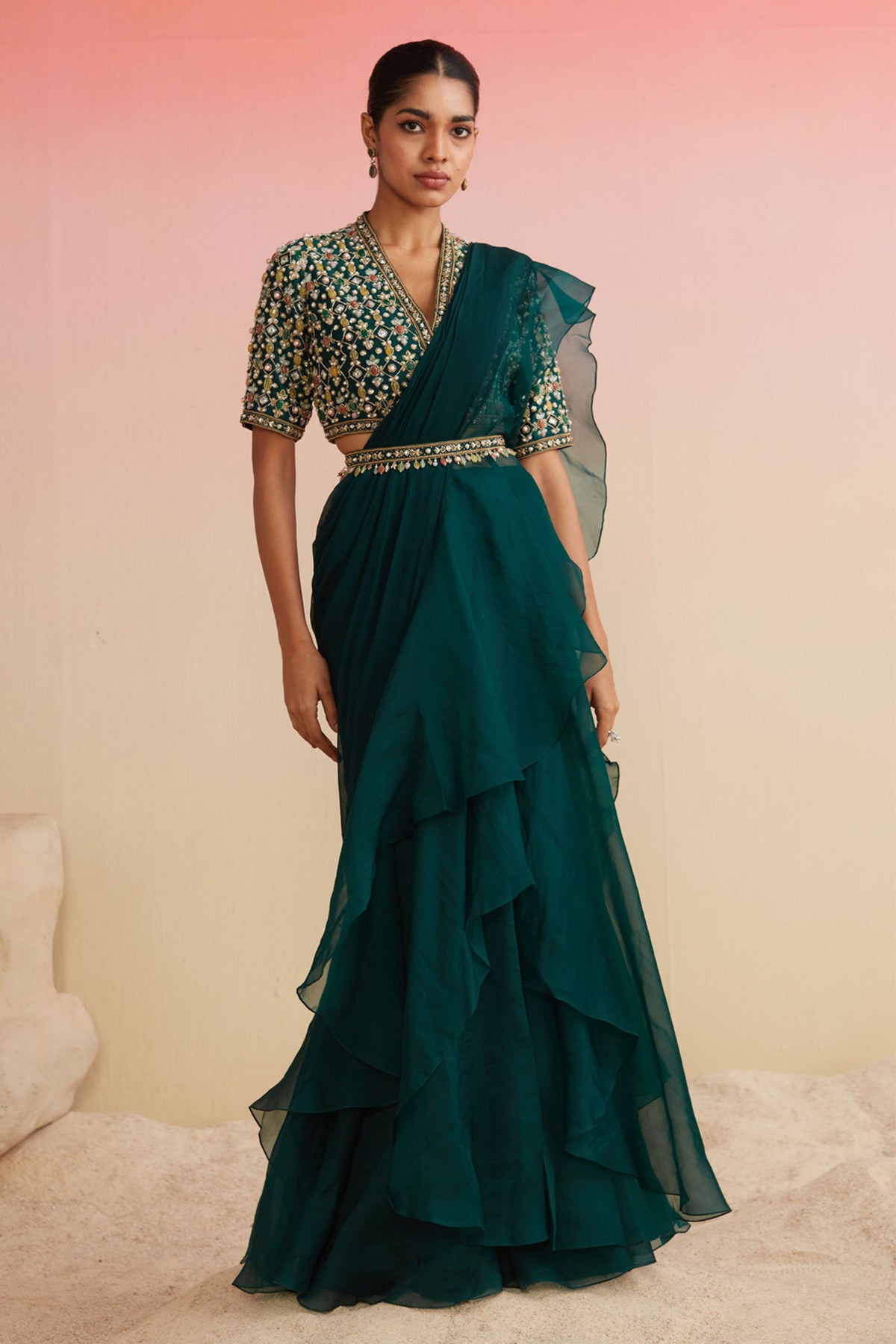 Afra Draped Ruffle Saree