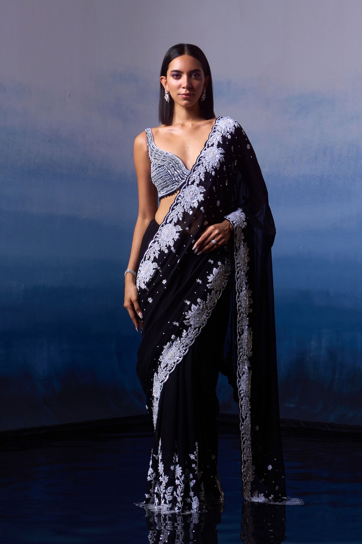 Black Georgette Saree Set