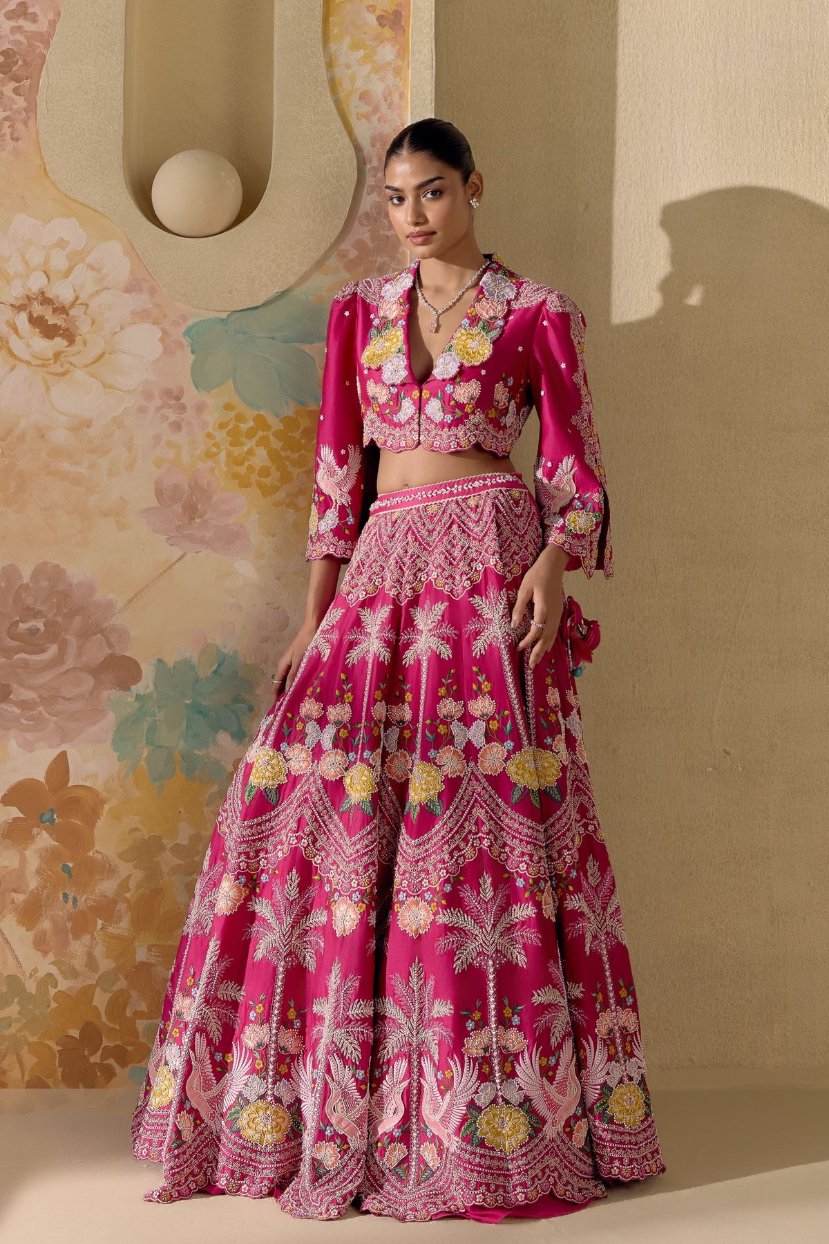 Fuchsia Floral Cordwork Bolero Jacket