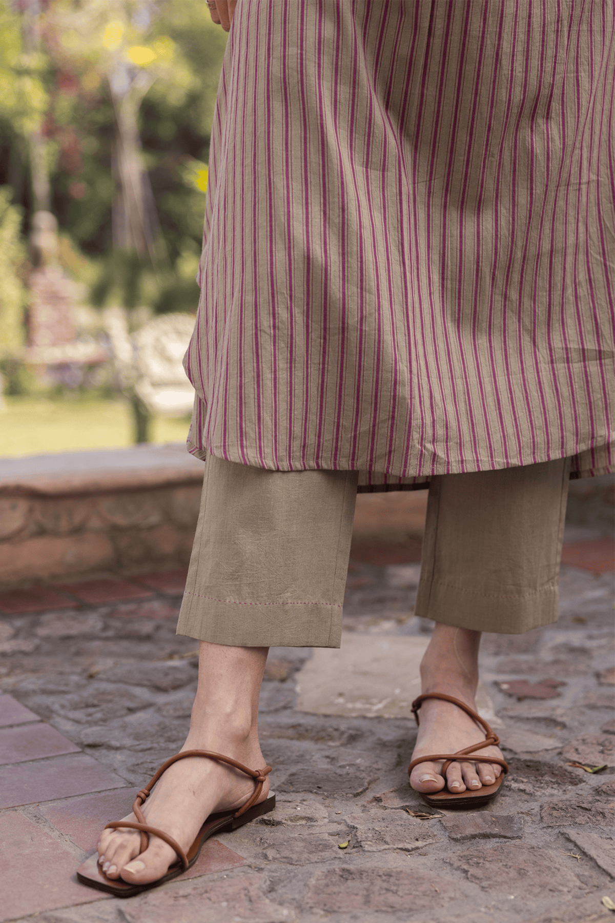 Lost-in-time Striped Clay Kurta Set