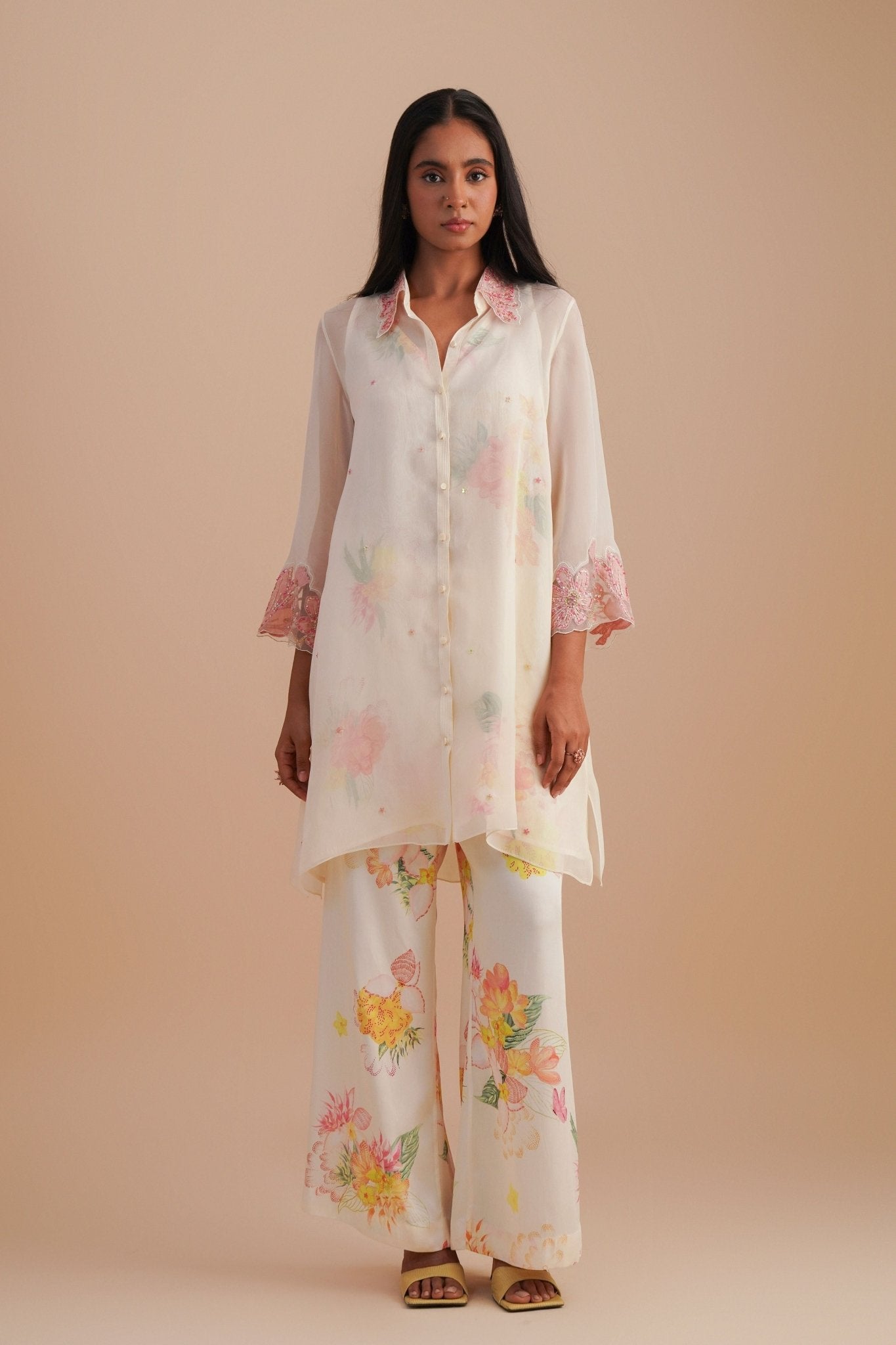 Ecru Organza Co - ord Set - One Not Two - Elahe