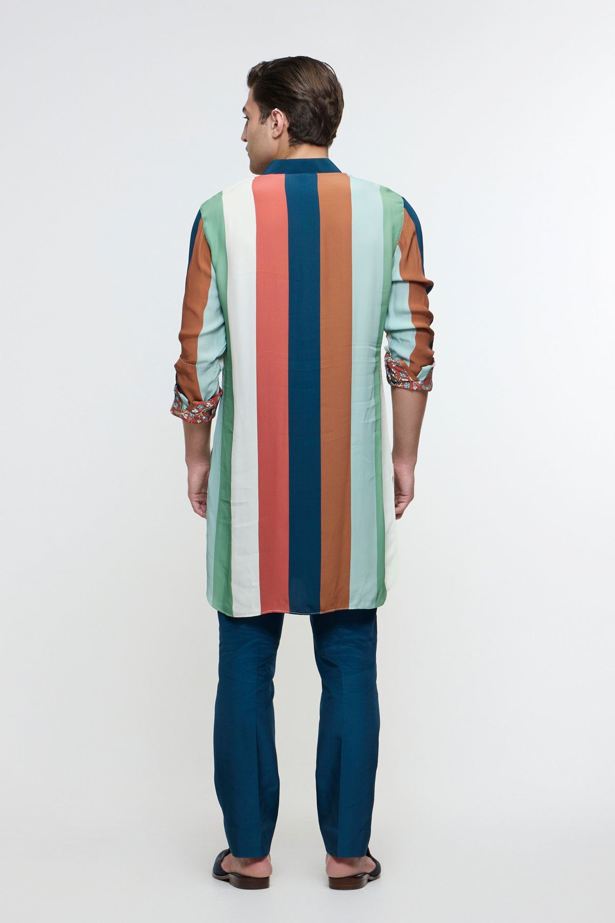 Zayan Multicolour Stripe Rolled Up Kurta