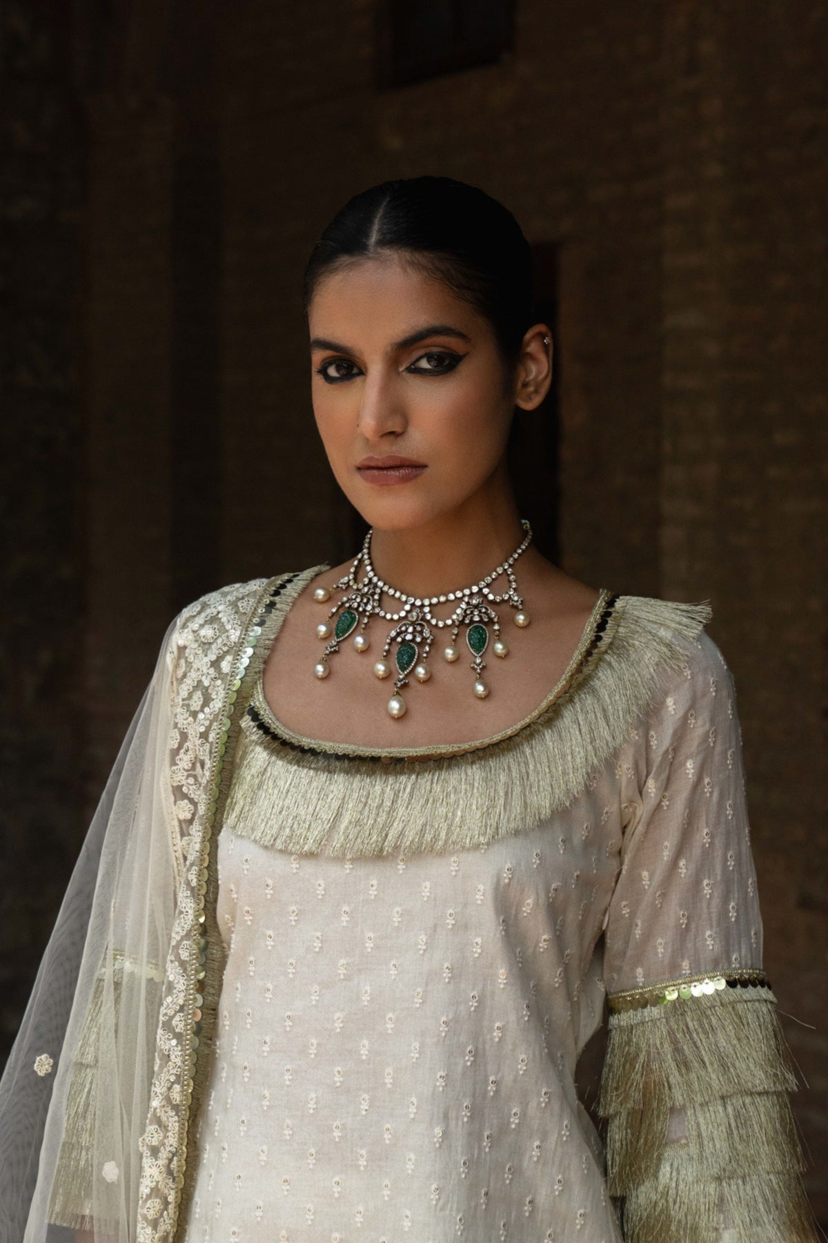 Off White Fringe Sharara Set