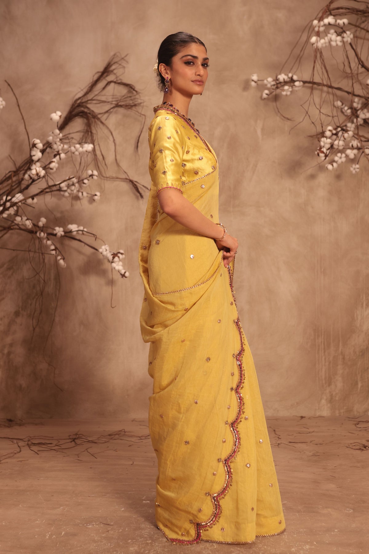 Yellow Scallop Saree Set