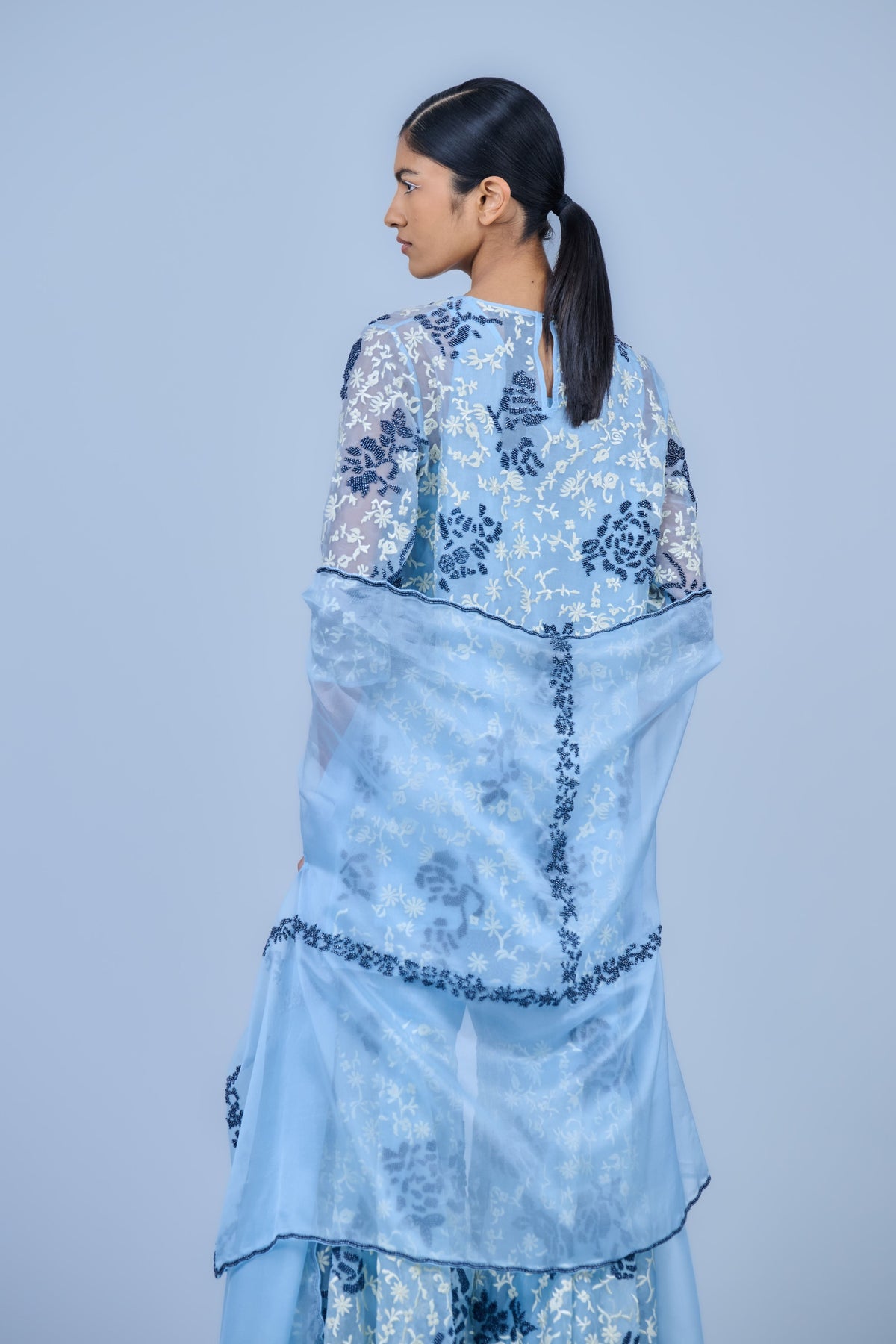 Ice Blue Silk Organza Dupatta