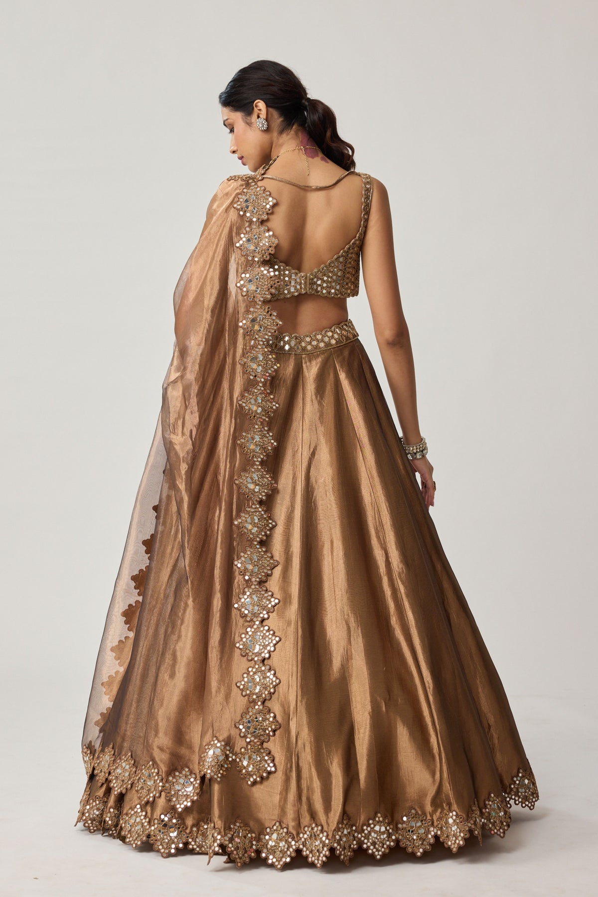 Copper Tissue Mirror Lehenga Set