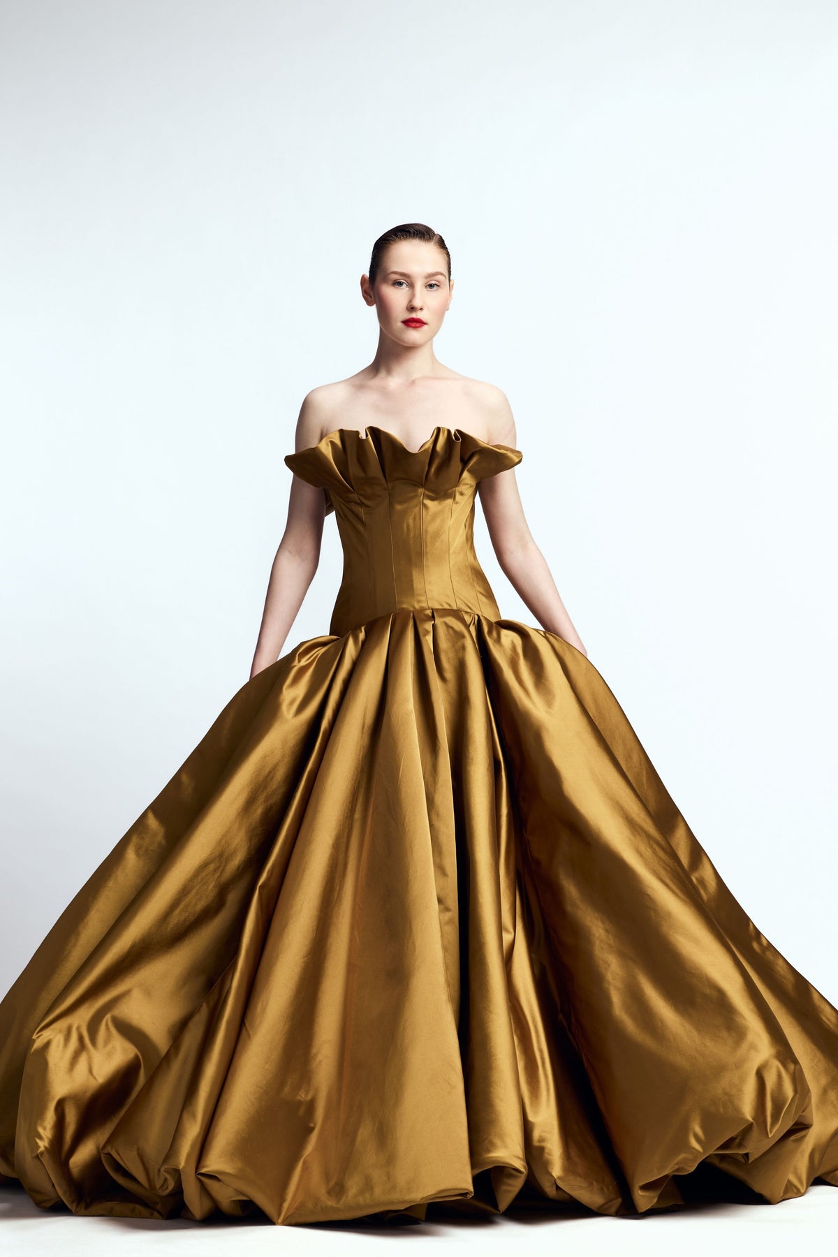Bronze Strapless Balloon Gown