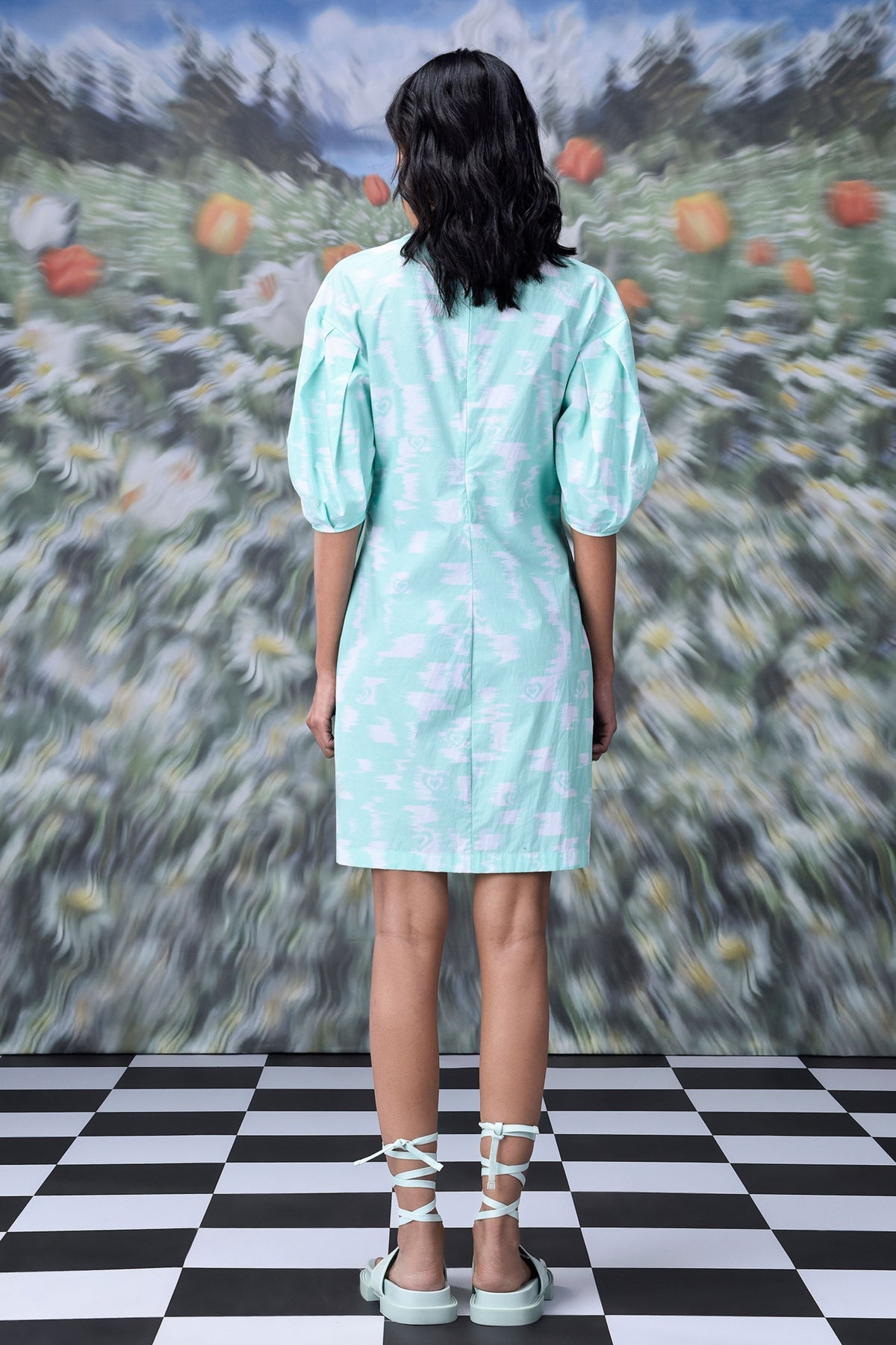 Ikkat Check Dress Lime Green