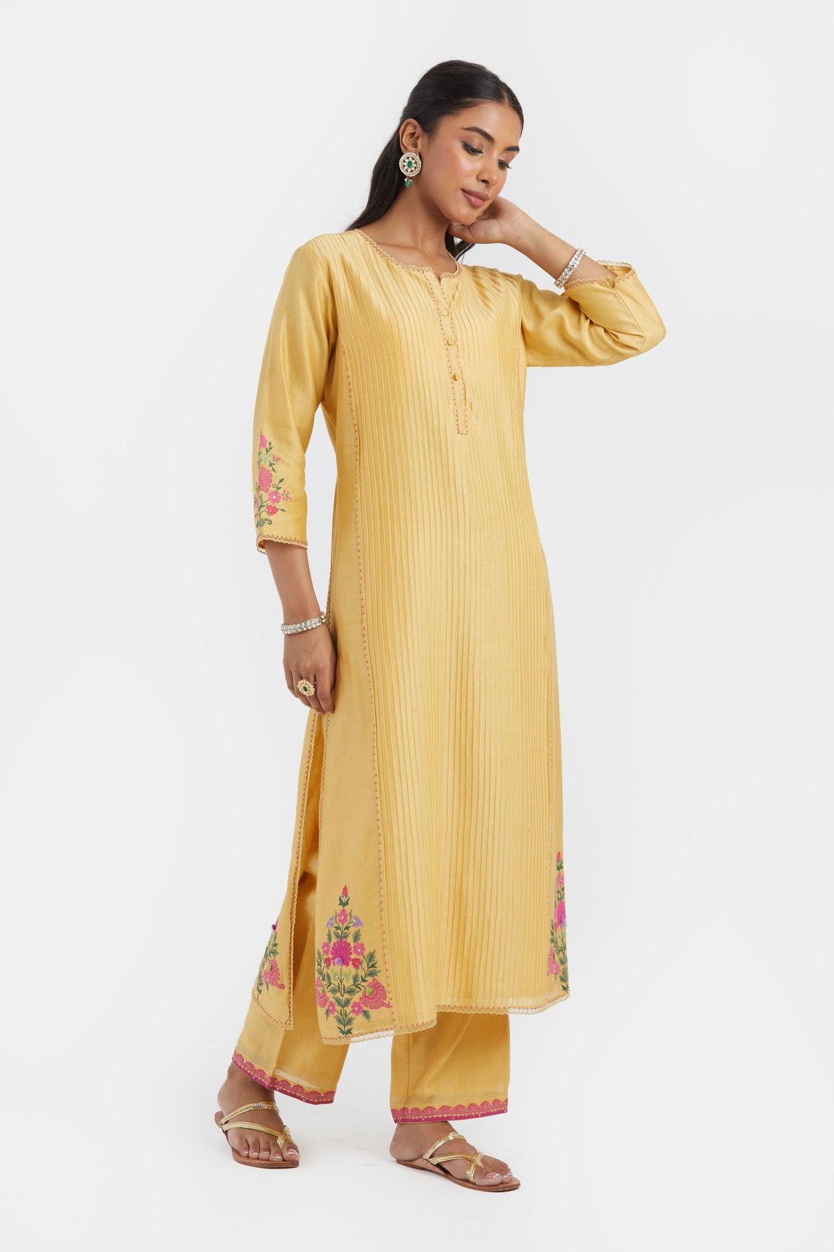 Yellow Pintucks Kurta Set