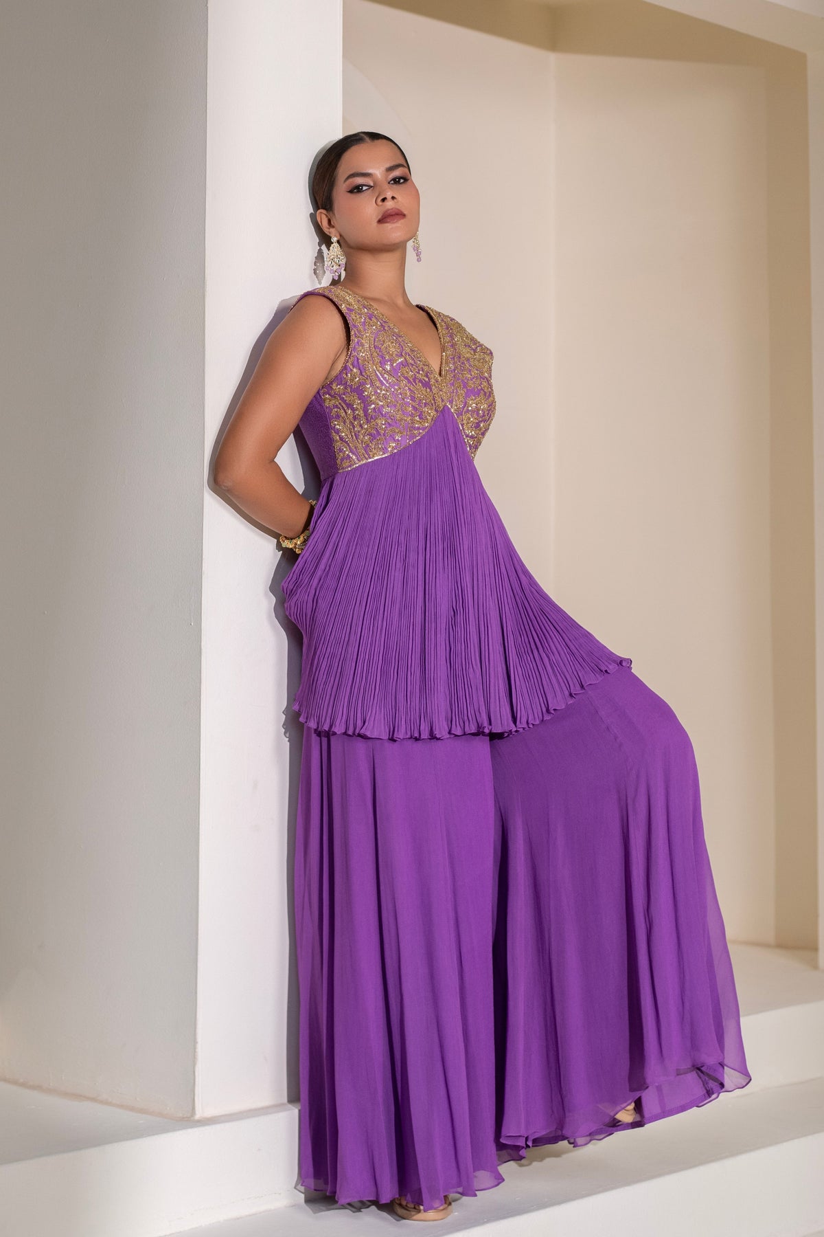 Purple  Embellished Sharara Set