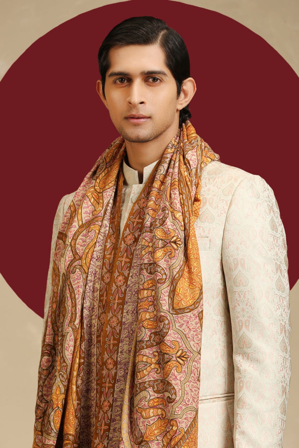 Dushala Men&#39;s Kalamkari Beige Shawl