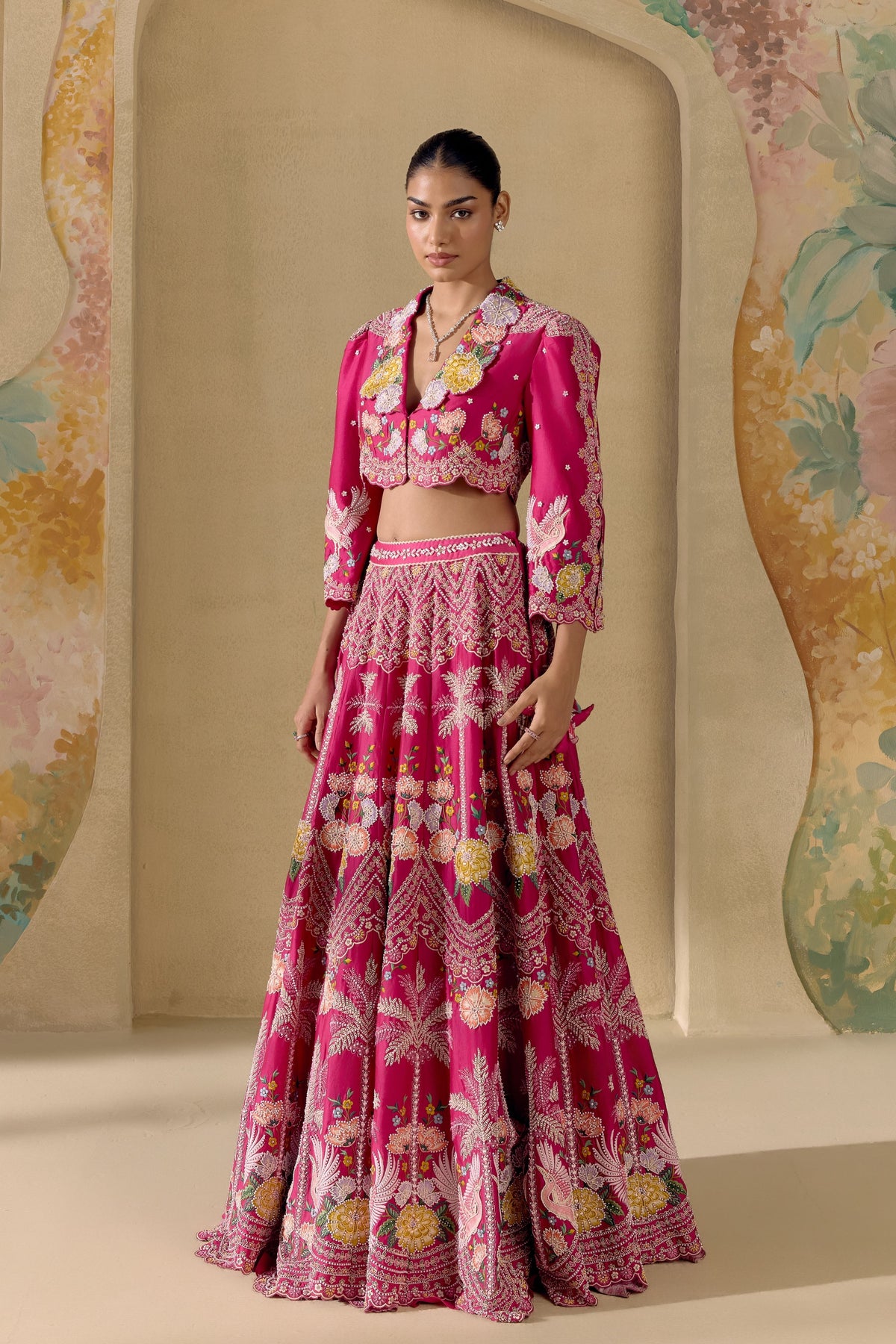 Fuchsia Floral Cordwork Lehenga