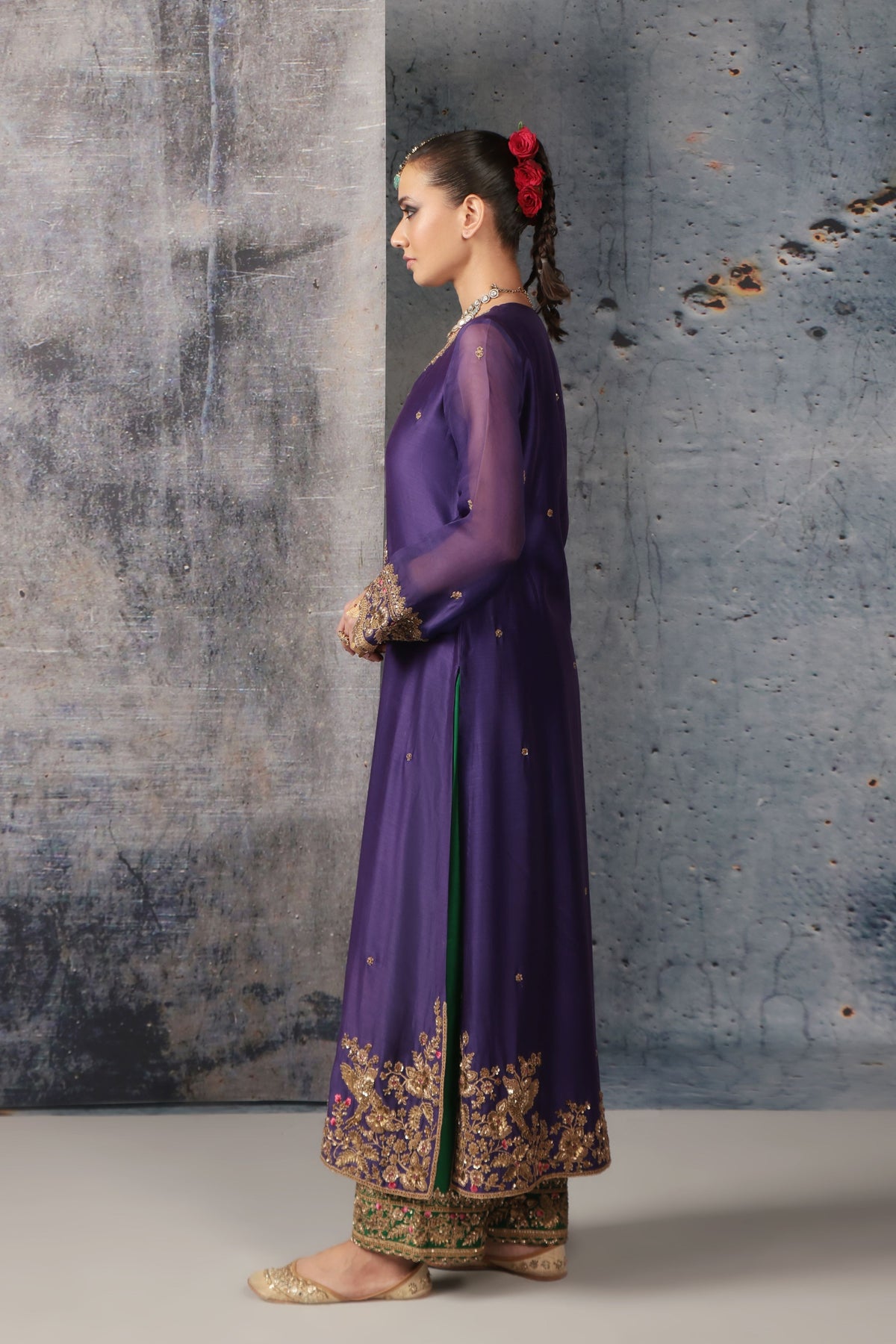Purple Straight Long Kurta Set