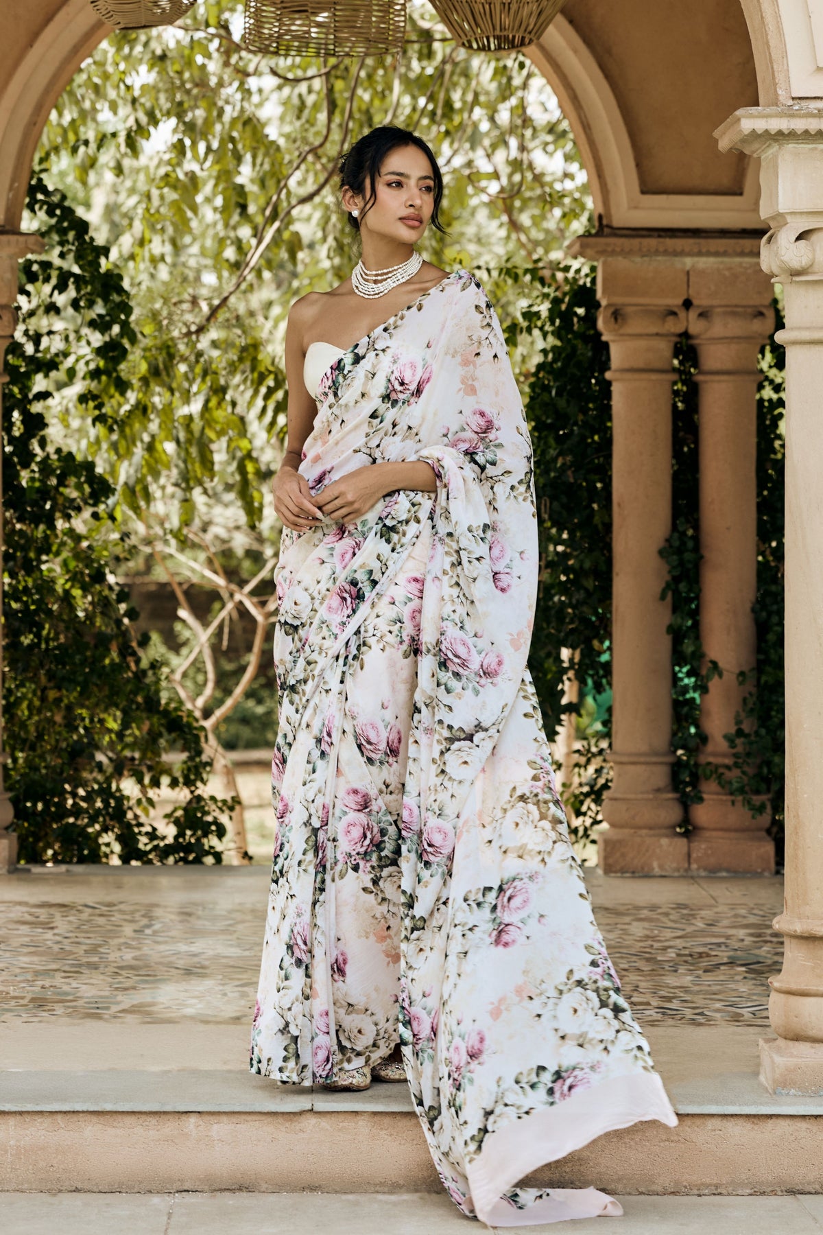Layla White Chiffon Saree