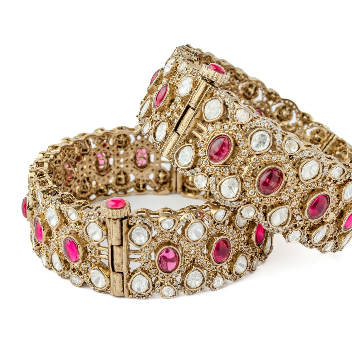 Gold Plated Red Womens Kundan Bangles
