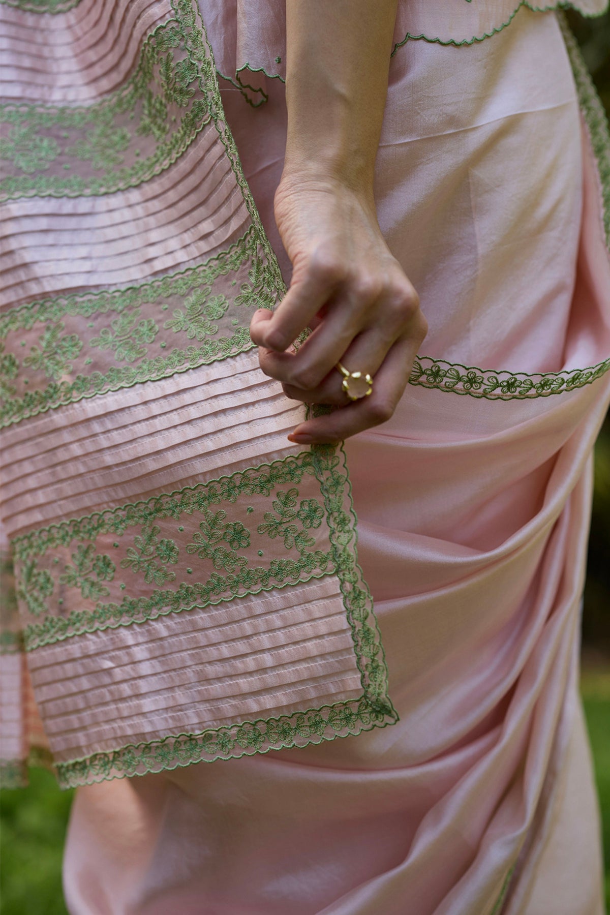 Fern Line Pink Embroidered Saree