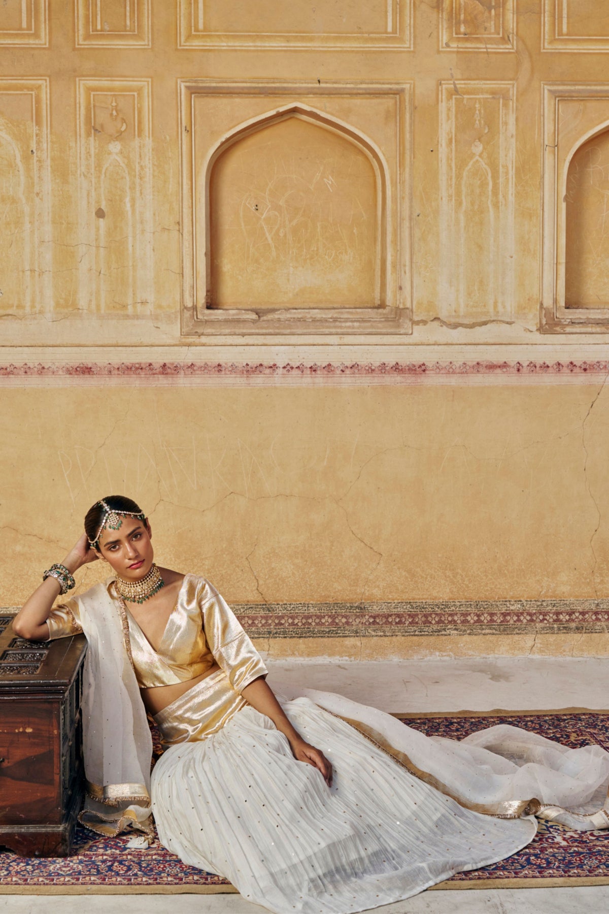 Ivory Golden Zari Lehenga Set