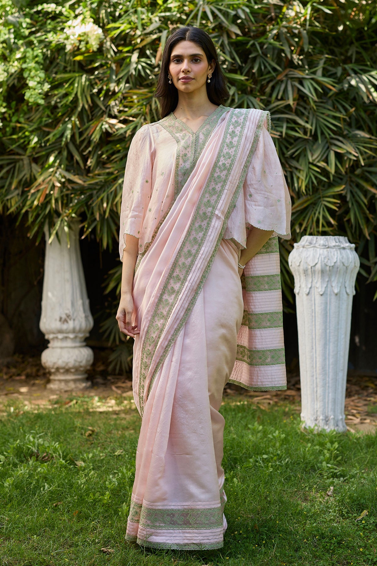 Fern Line Pink Embroidered Saree