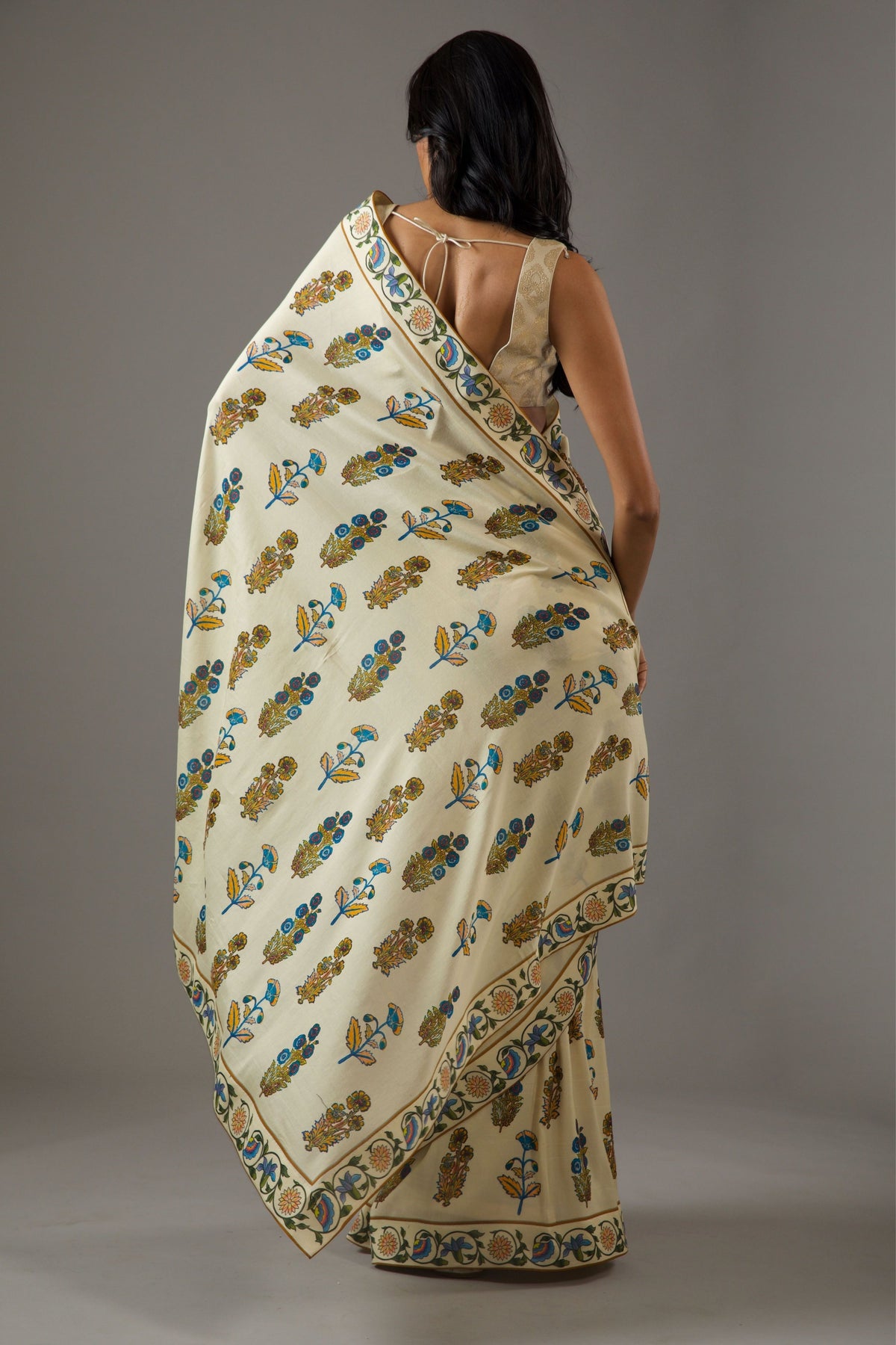 Digital Print Ivory Chanderi Saree