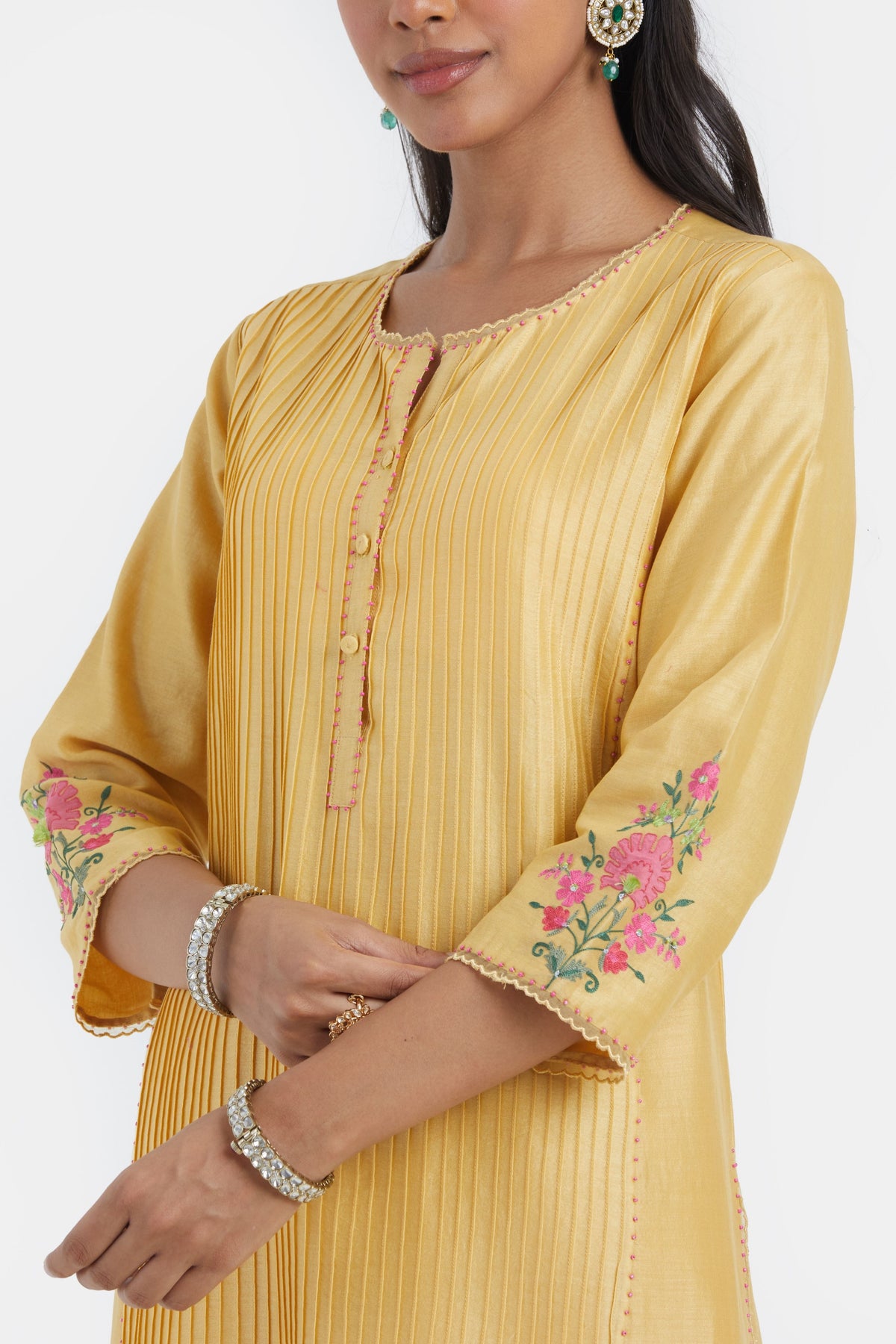 Yellow Pintucks Kurta Set