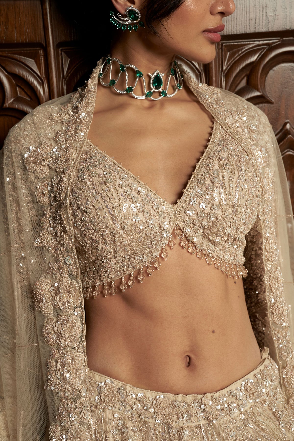 Beige Embroidered Lehenga Set