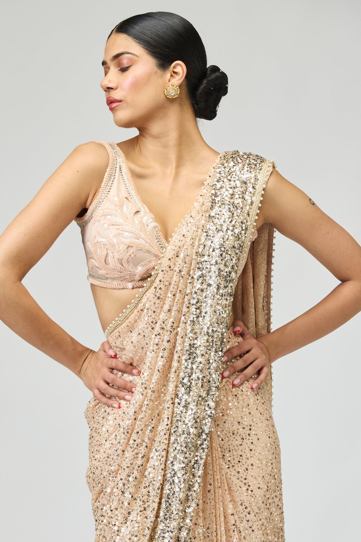 Peach Silk Ggt Saree Set