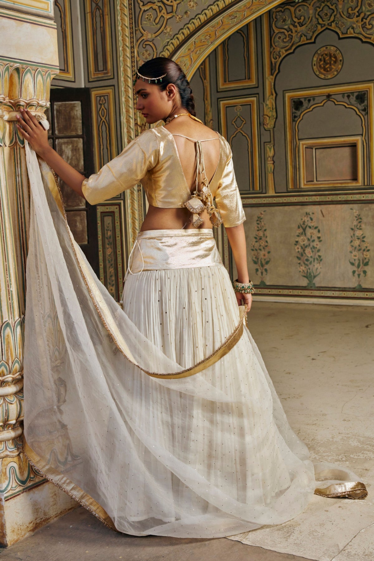 Ivory Golden Zari Lehenga Set