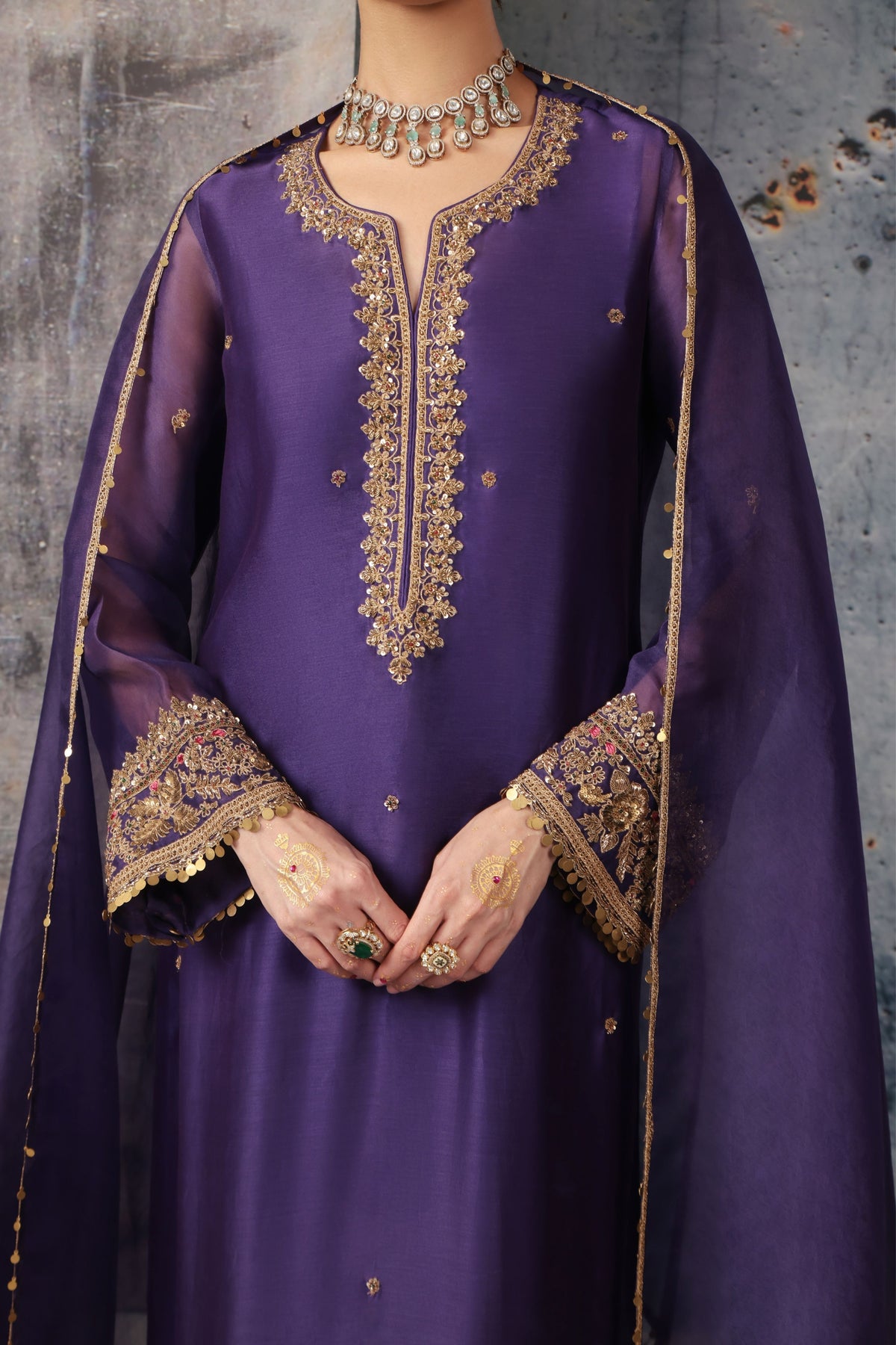 Purple Jaal Kurta Set