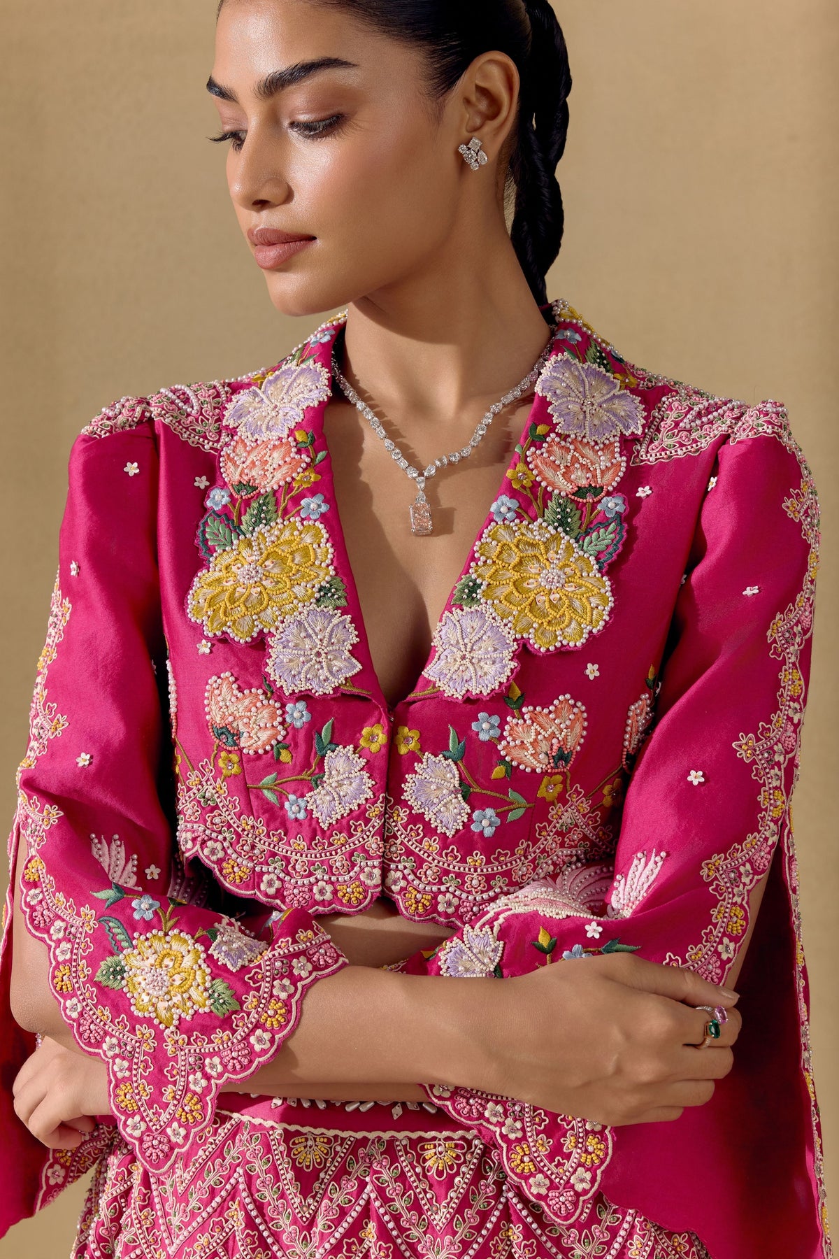 Fuchsia Floral Cordwork Lehenga