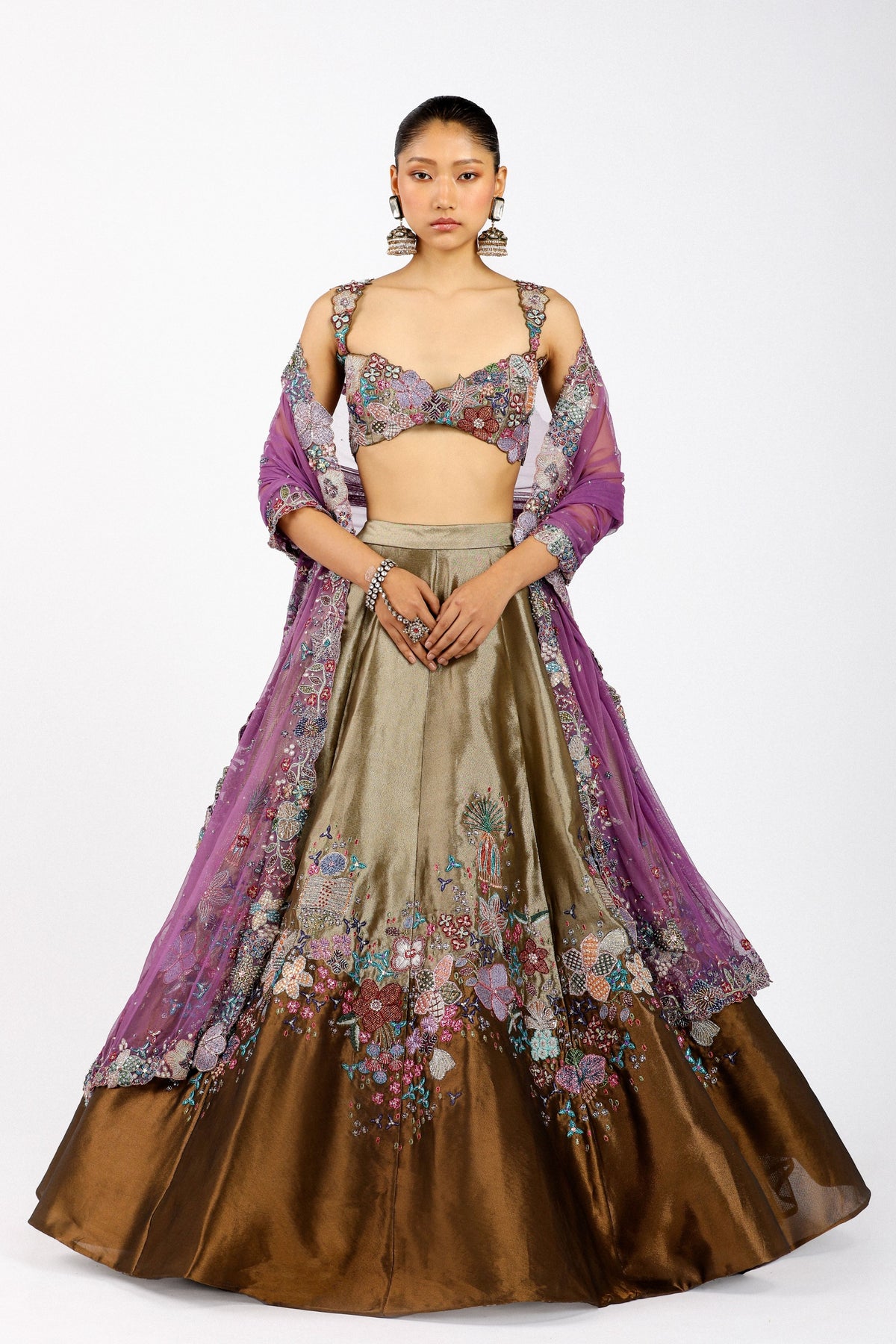 Valeria Copper Metallic Lehenga