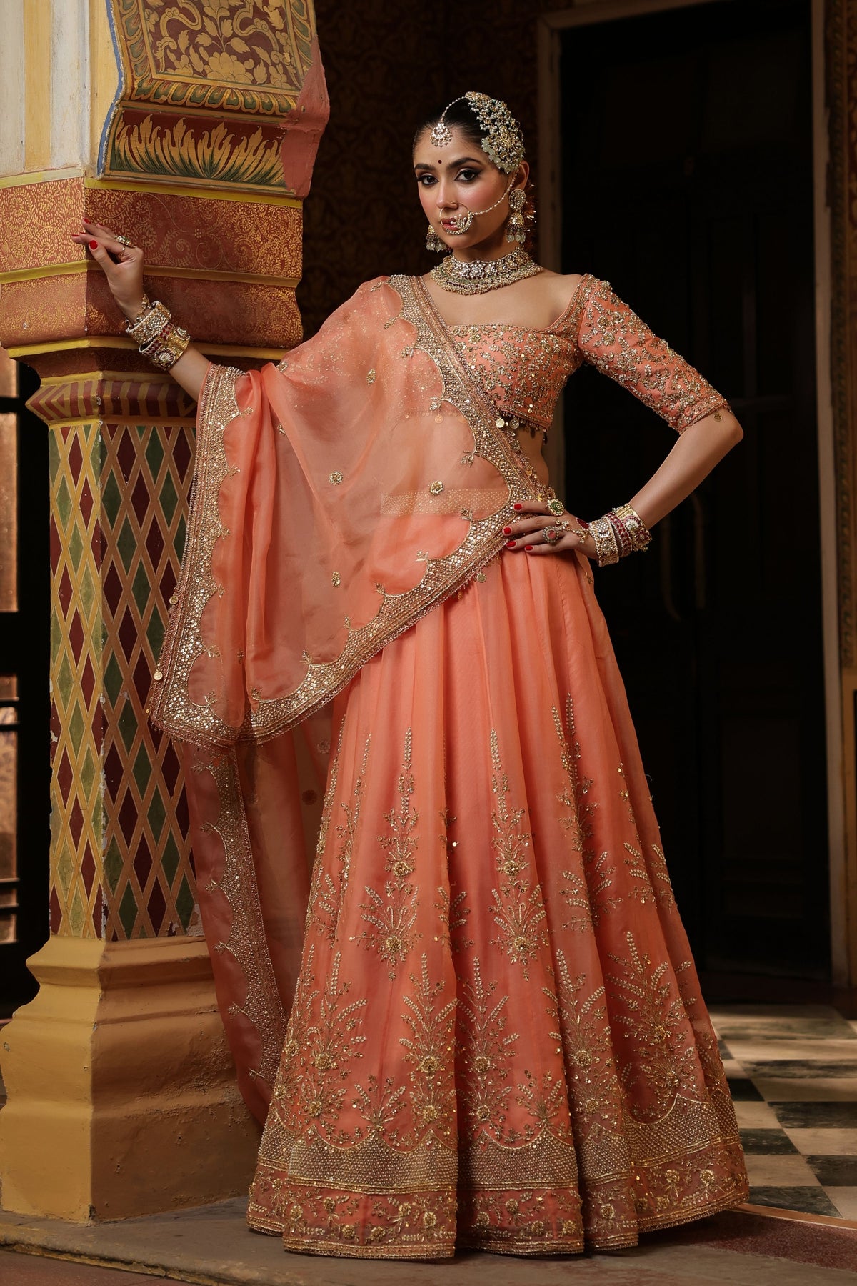 Ahista Peach Lehenga Set