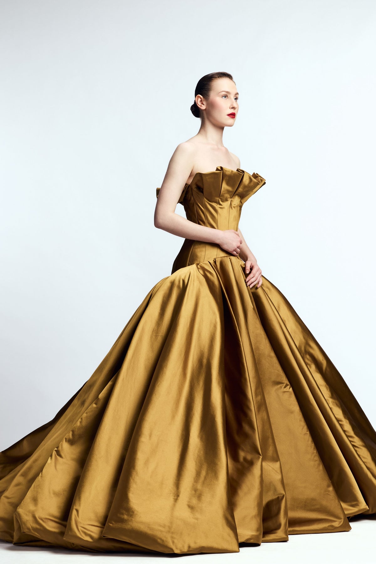 Bronze Strapless Balloon Gown