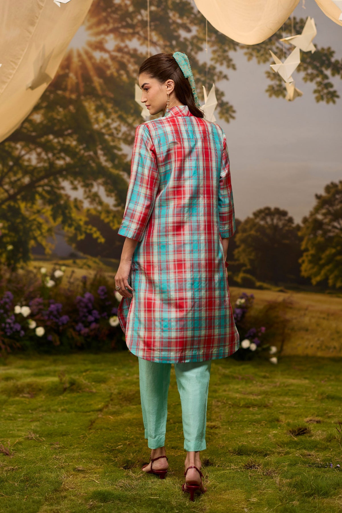 Berry n Sky Checkered Kurta Set