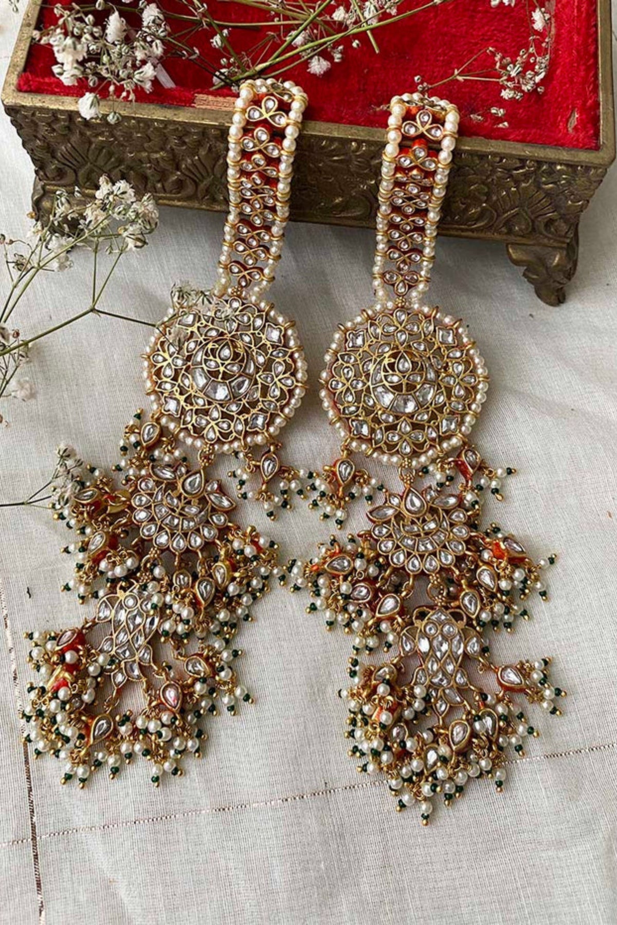 Green Color Gold Plated Earrings