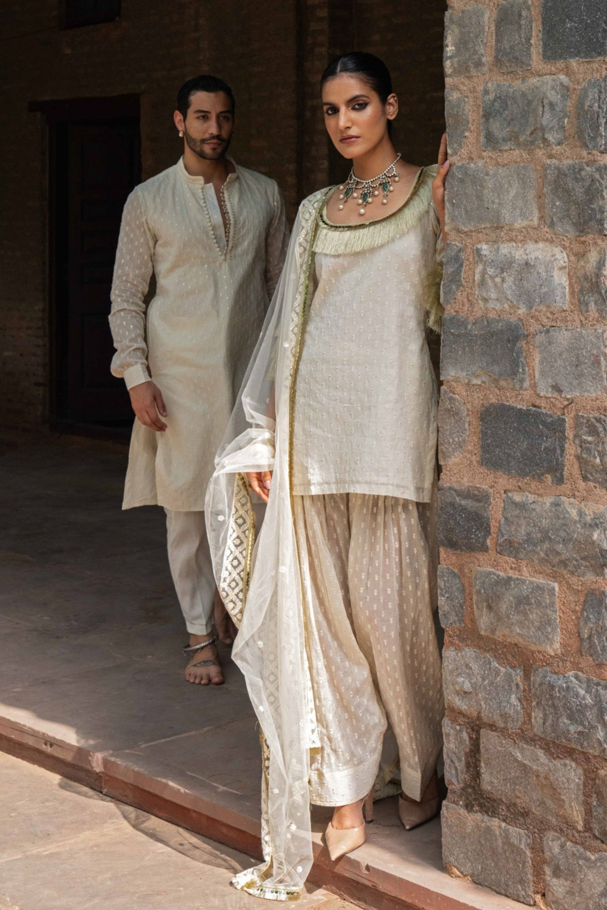 Off White Fringe Sharara Set