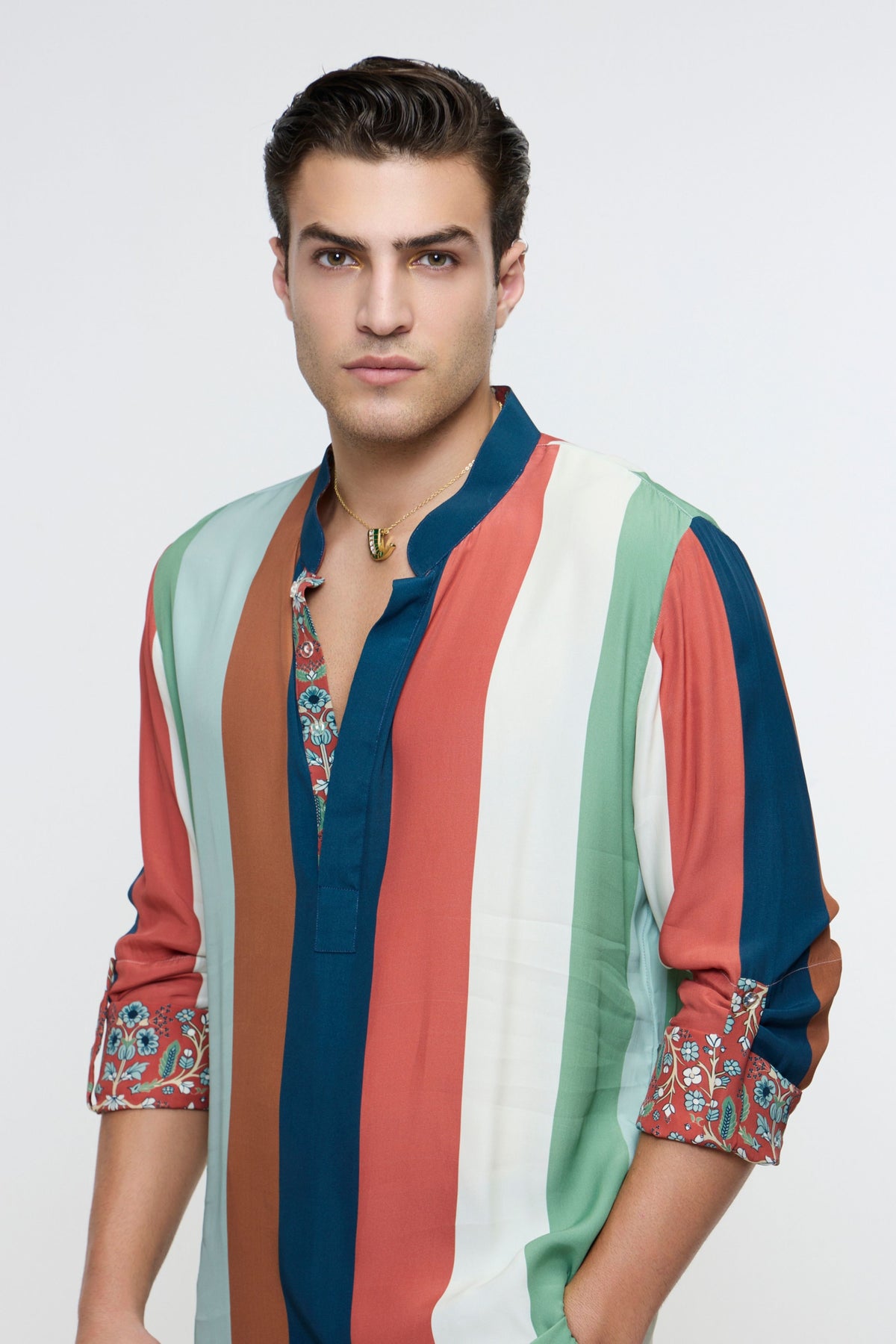 Zayan Multicolour Stripe Rolled Up Kurta