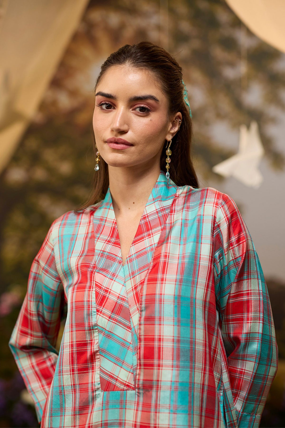 Berry n Sky Checkered Kurta Set