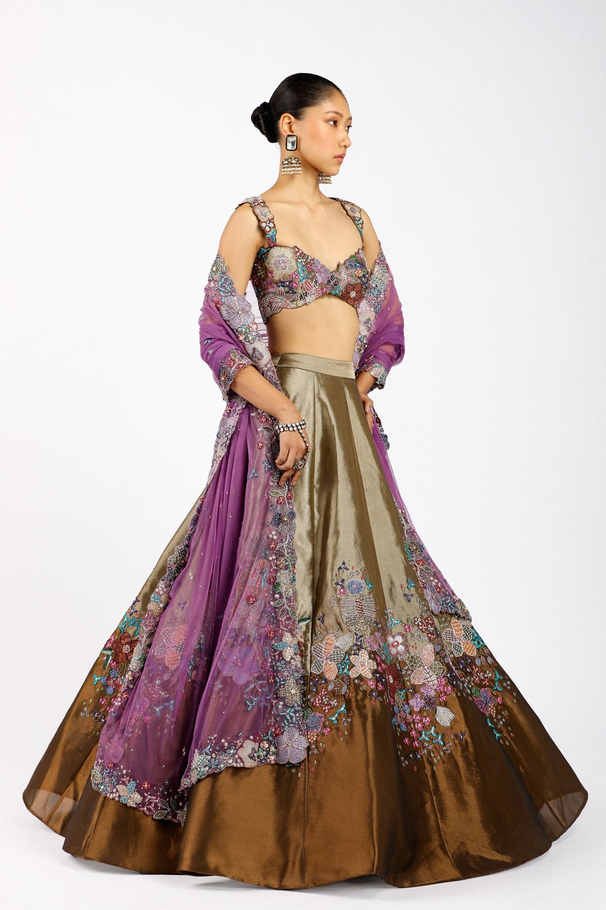 Valeria Copper Metallic Lehenga