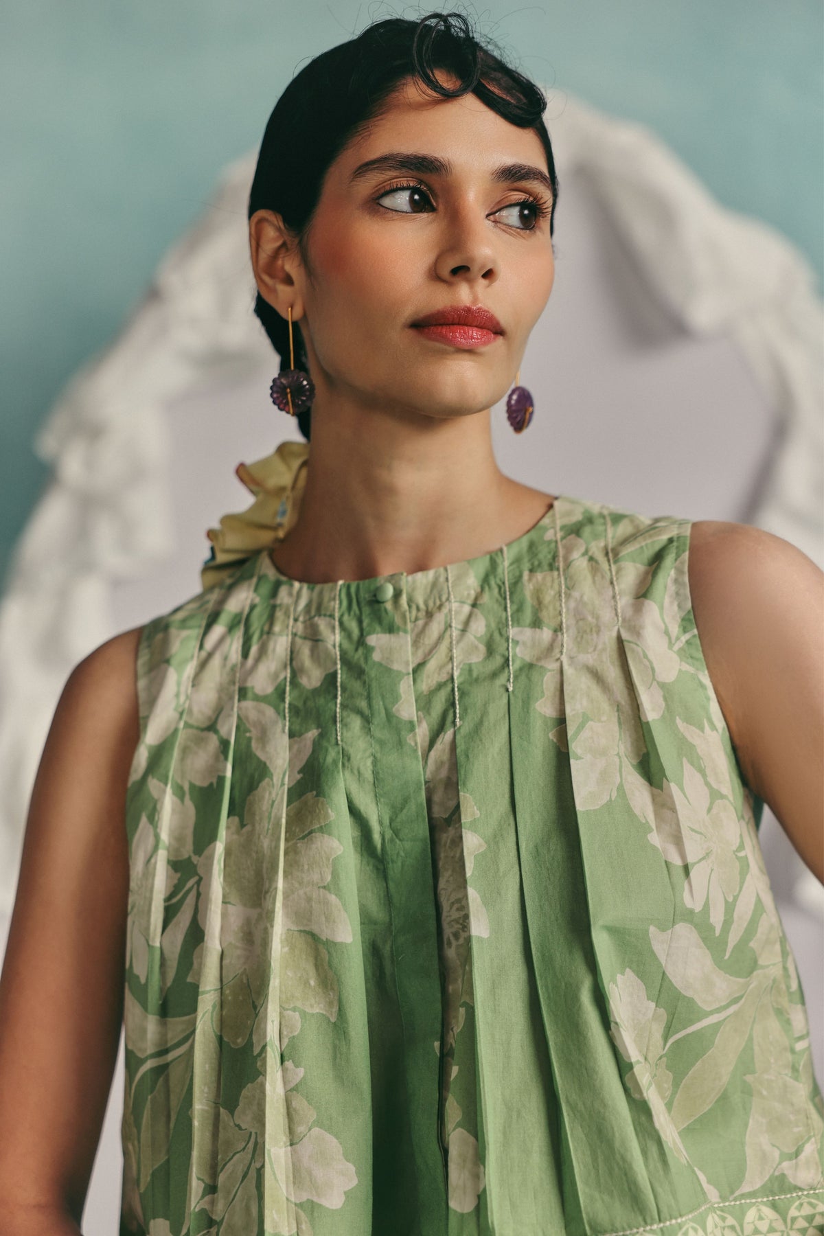 Mint Patchwork Sleeveless Blouse
