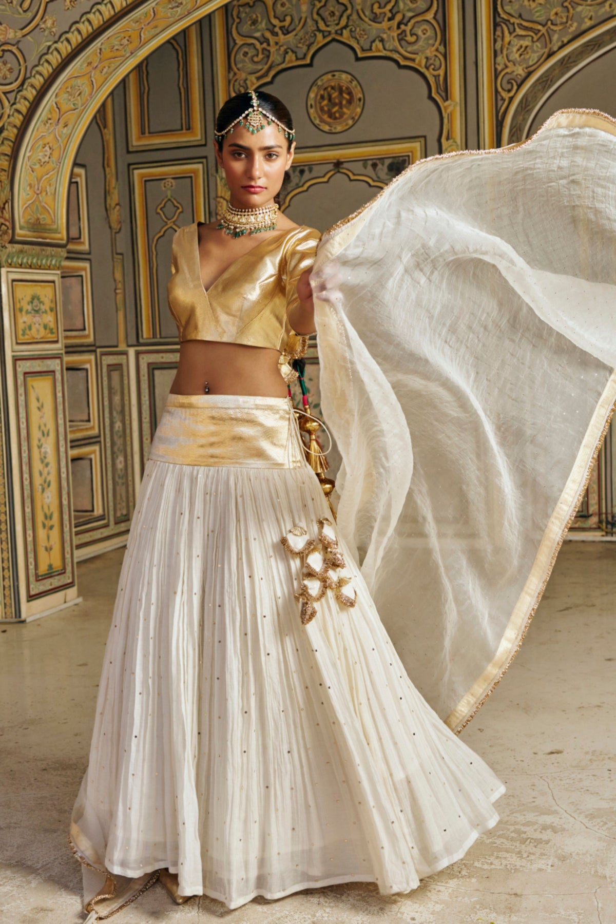 Ivory Golden Zari Lehenga Set