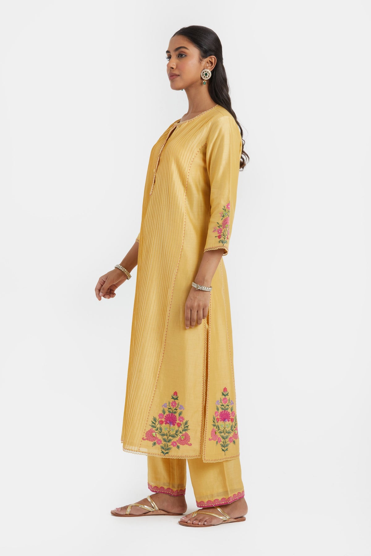 Yellow Pintucks Kurta Set
