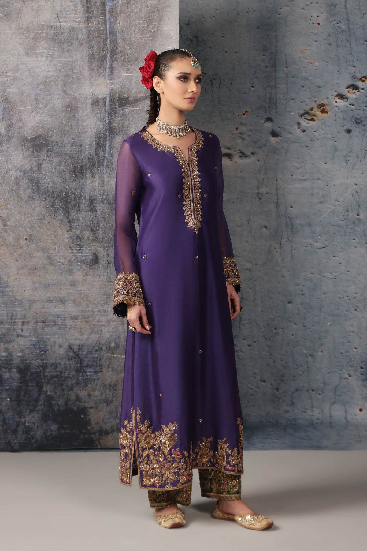 Purple Straight Long Kurta Set