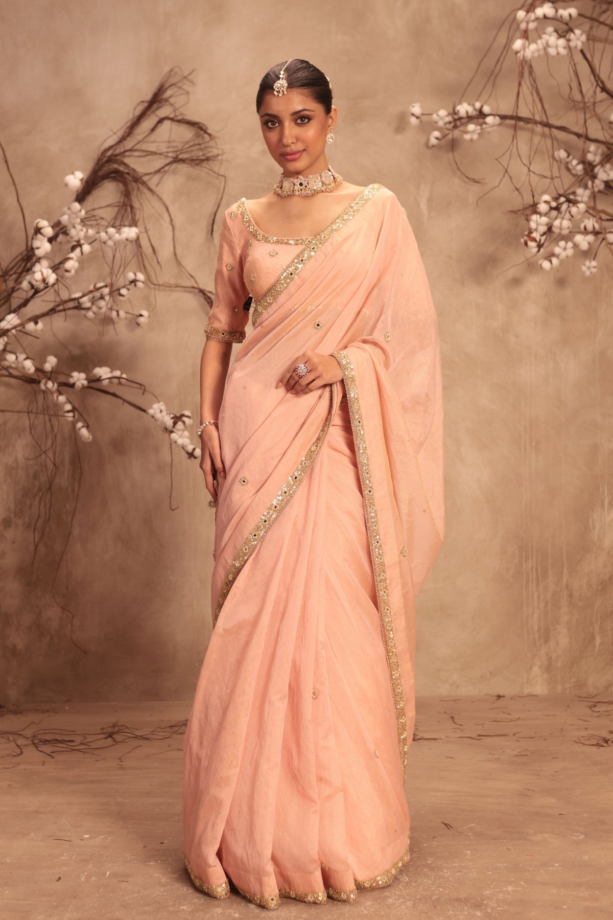 Light Pink Scallop Saree Set