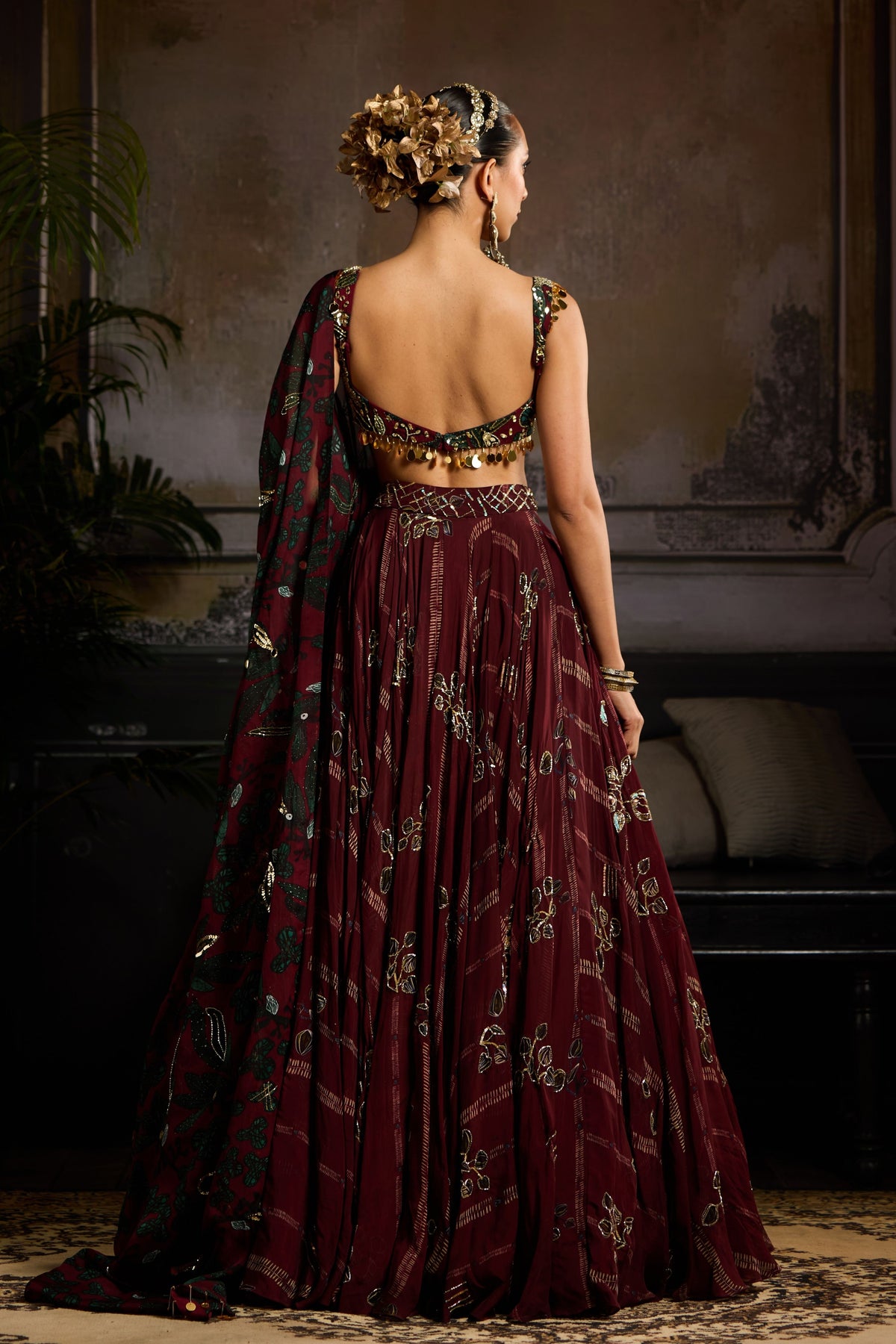 Wine Leaf Butta Print Lehenga Set