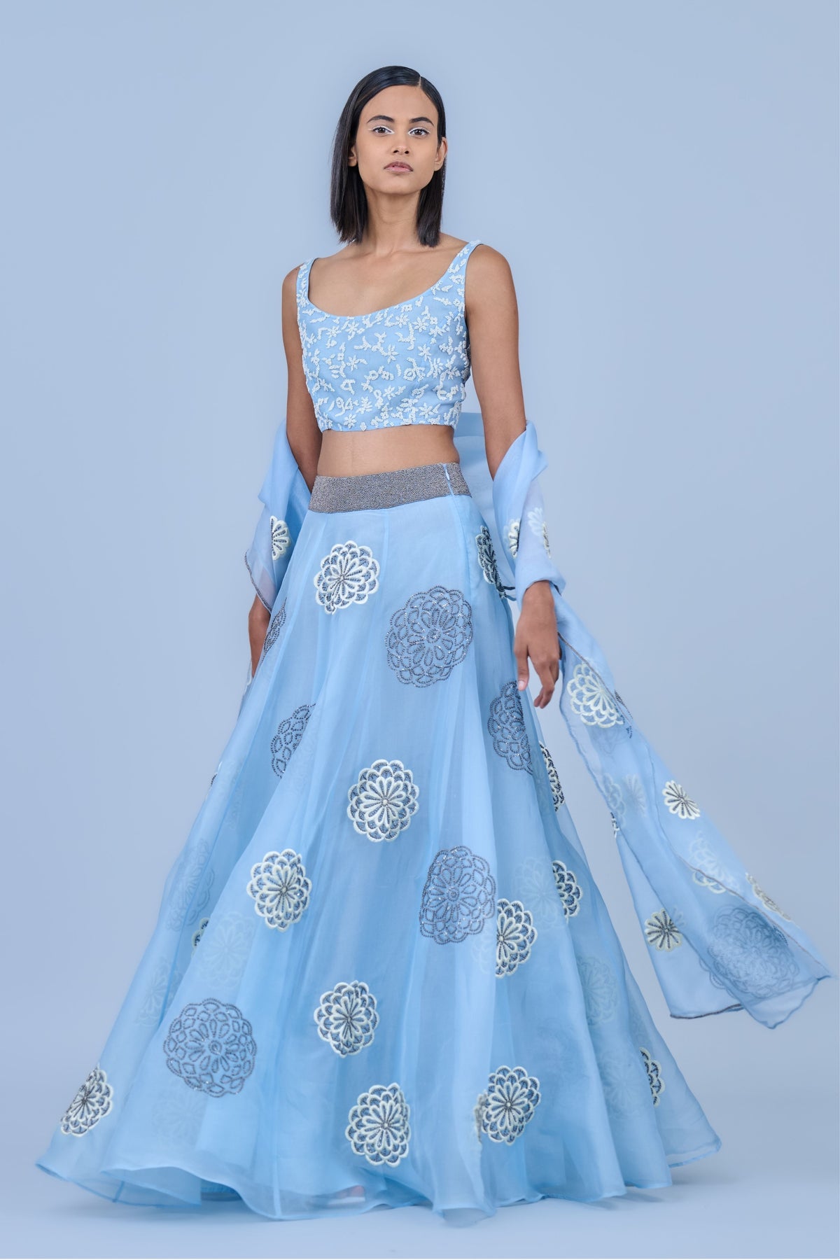 Ice Blue Silk Organza Blouse