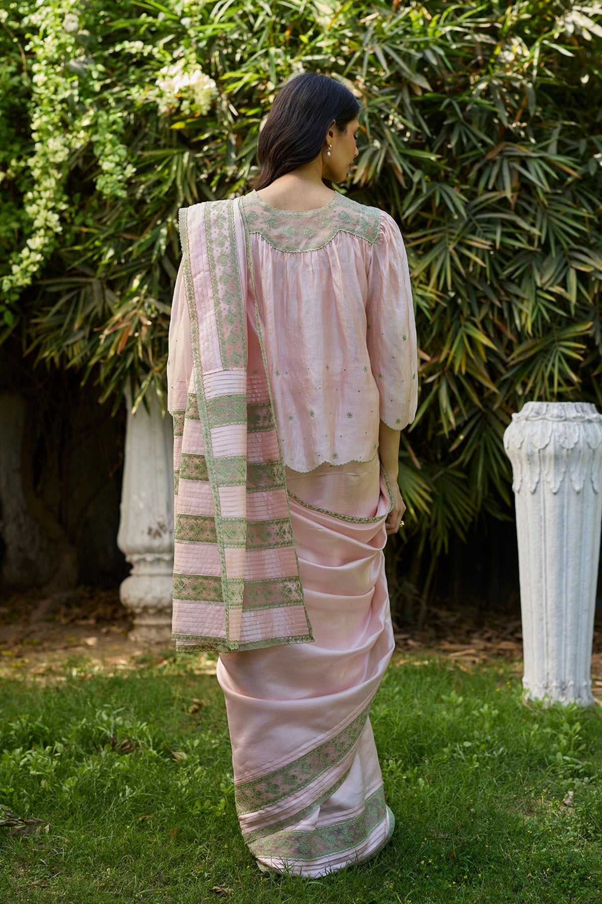 Fern Line Pink Embroidered Saree