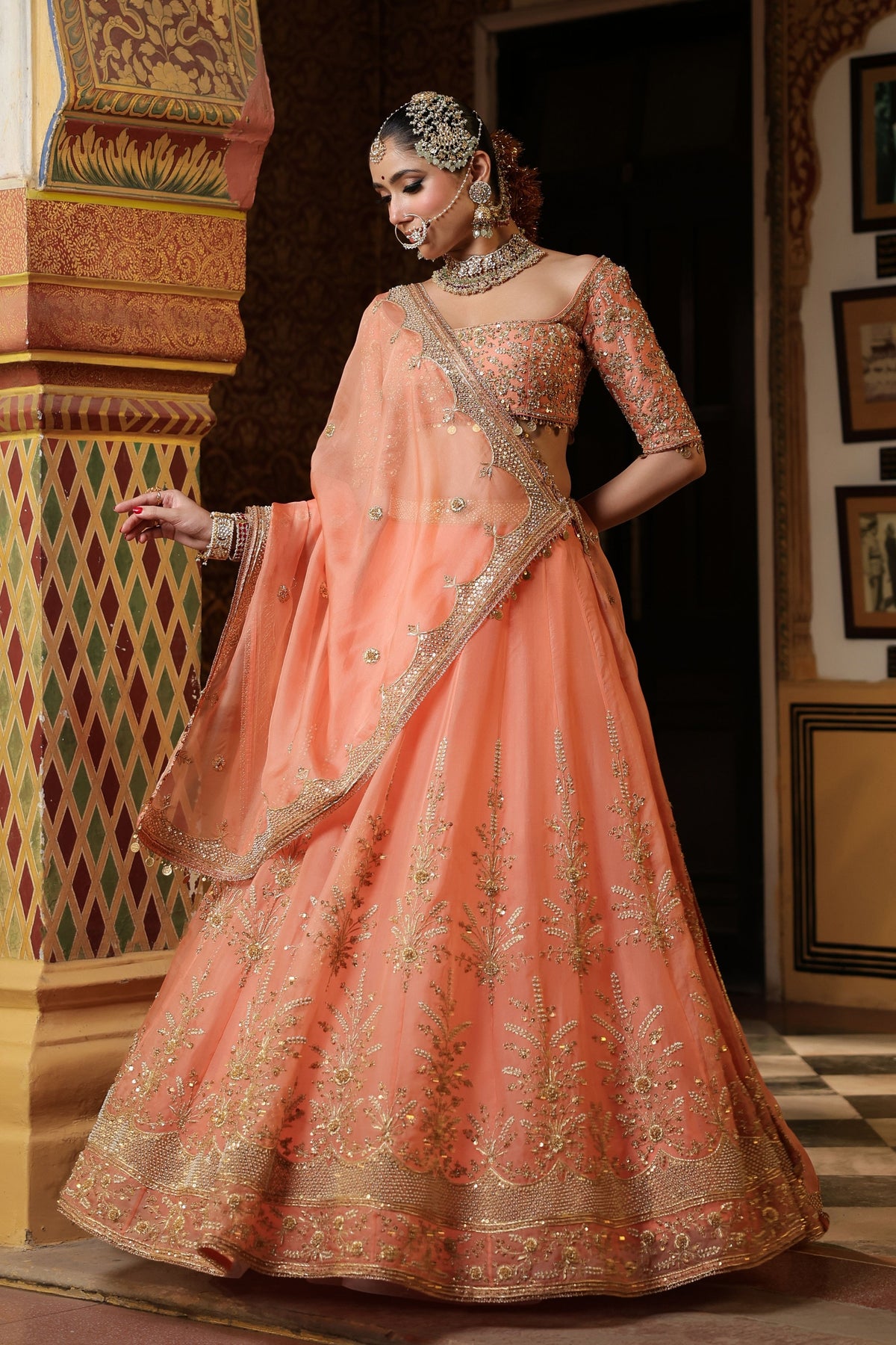 Ahista Peach Lehenga Set