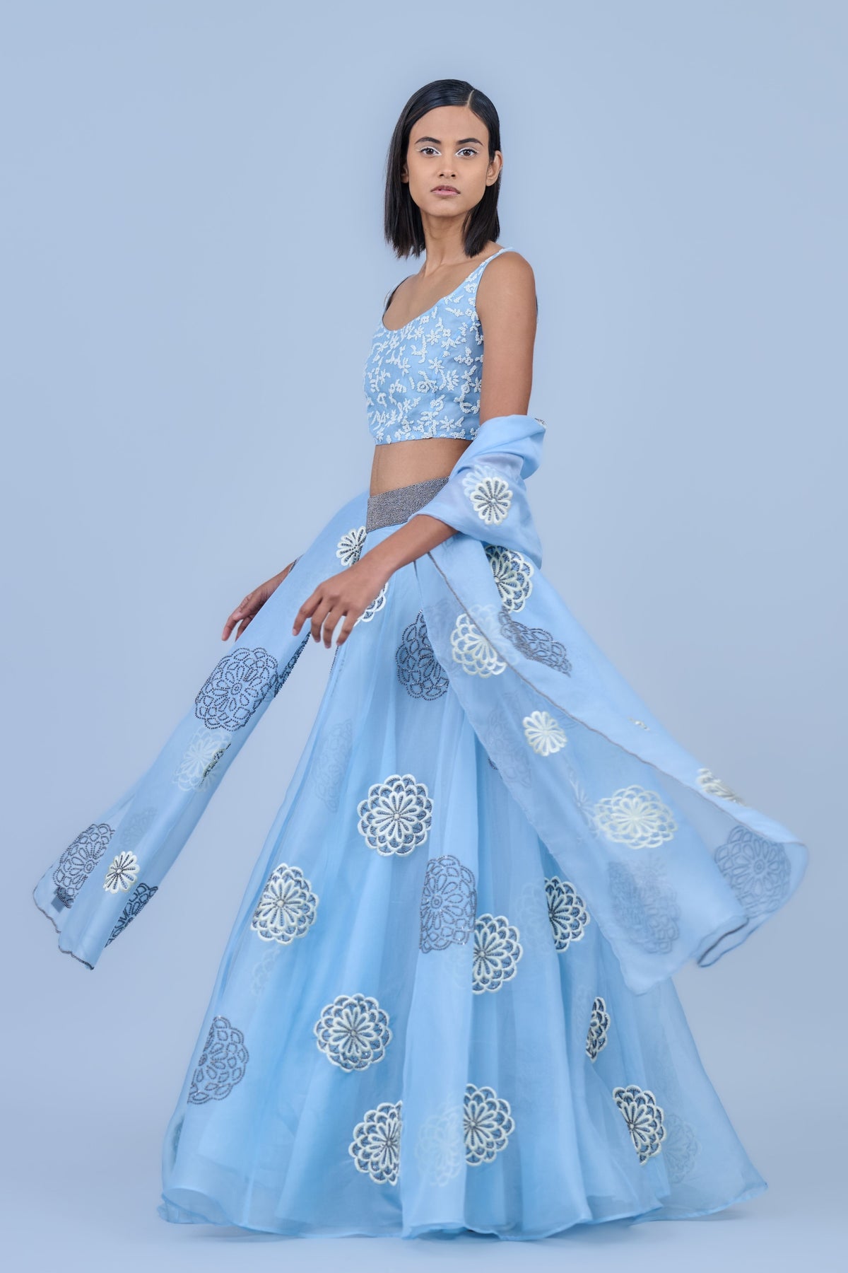 Ice Blue Silk Organza Blouse