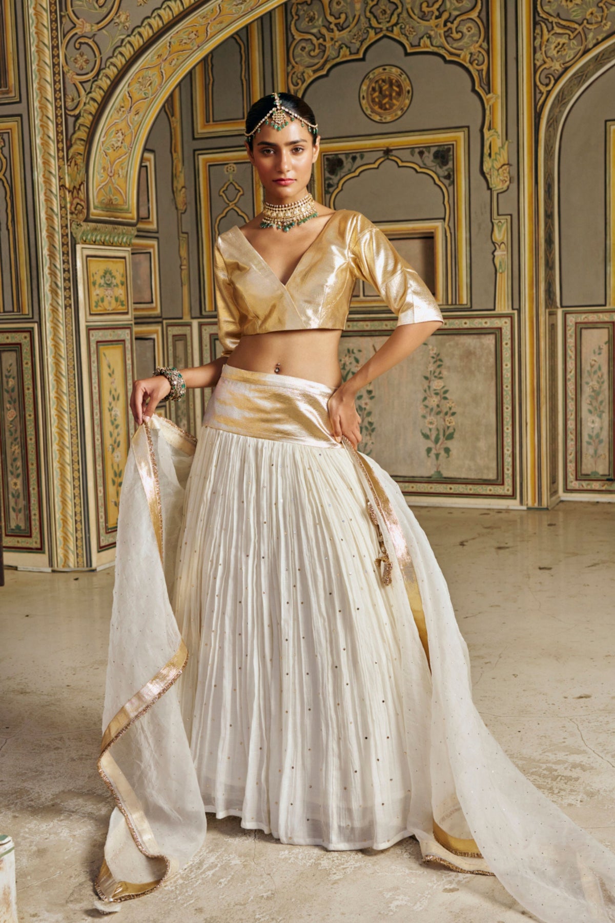 Ivory Golden Zari Lehenga Set